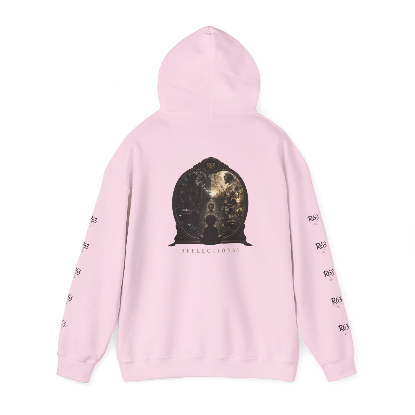 R63 Graphic Hoodie — Reflective Souls Back Print, Sleeve Logo Streetwear
