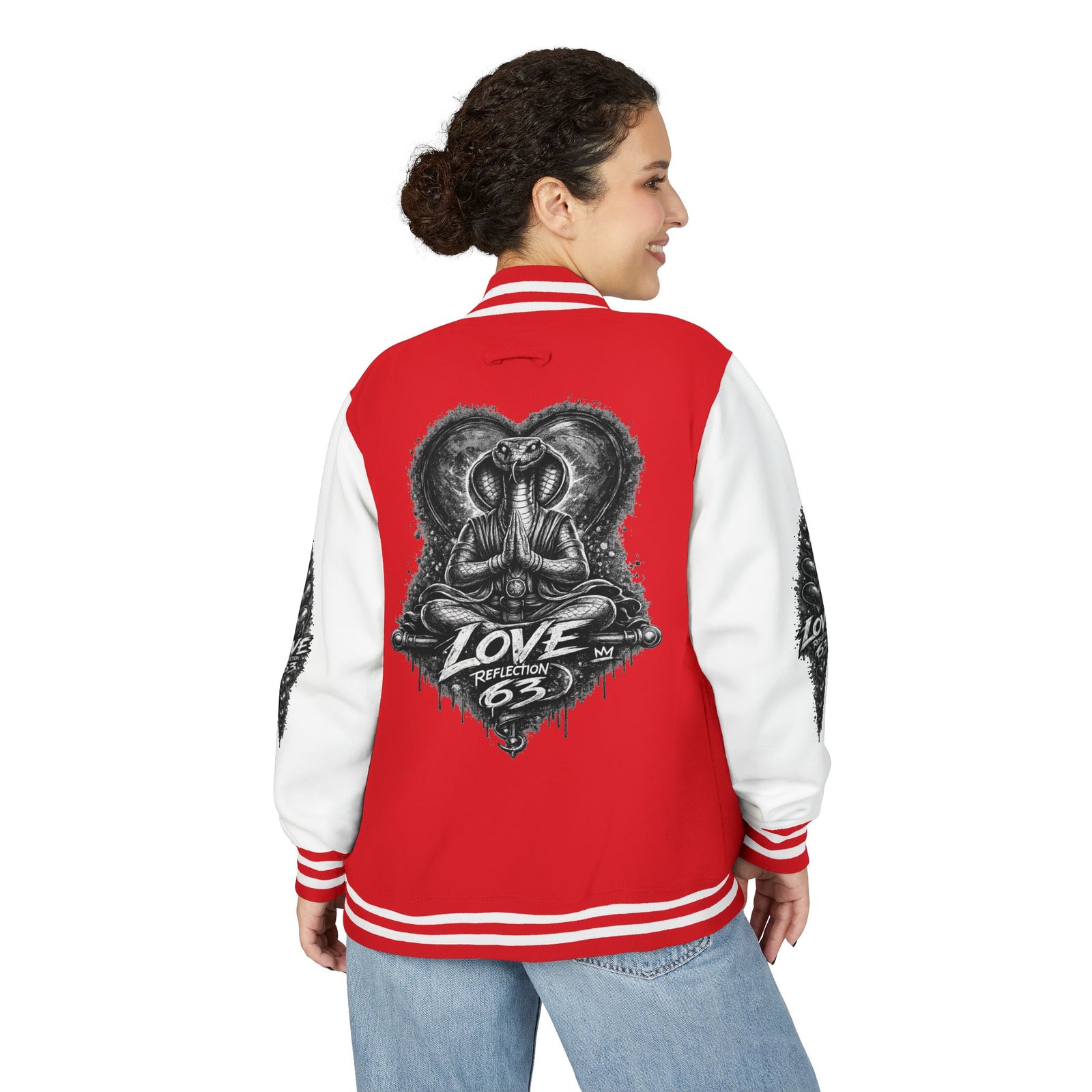 Letterman Jacket — Retro 'Love Reflection 63' Snake Heart Embroidered Design