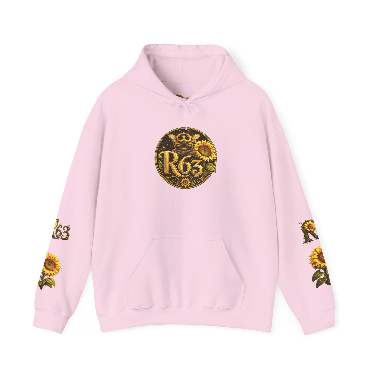 Sunflower Bee Hoodie — R63 Logo Graphic Hooded Sweatshirt