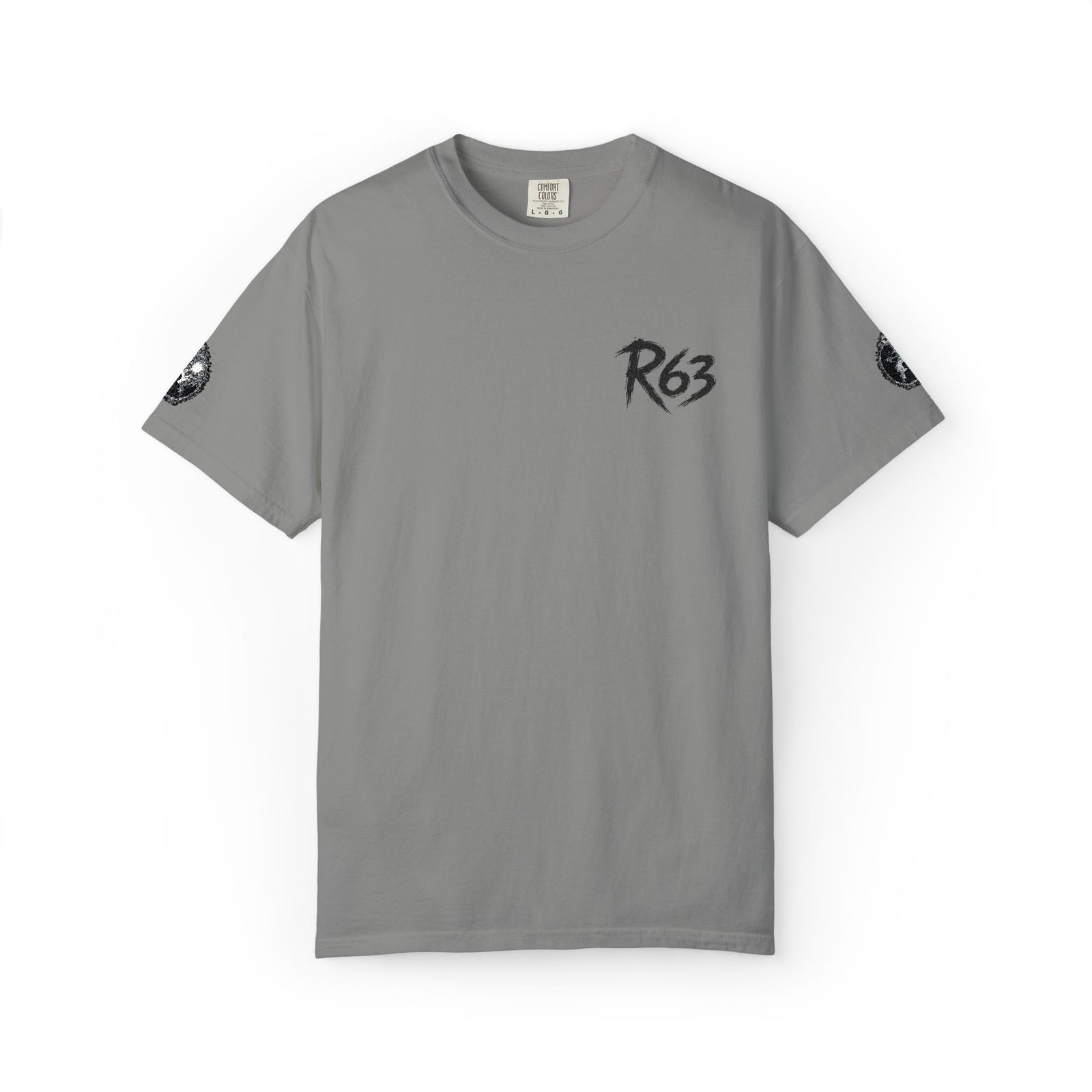 R63 Minimal Logo T-Shirt — Streetwear Graphic Tee with Sleeve Emblem