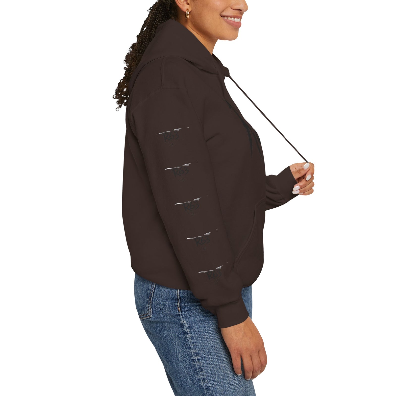 R63 Graphic Hoodie — Reflective Souls Back Print, Sleeve Logo Streetwear