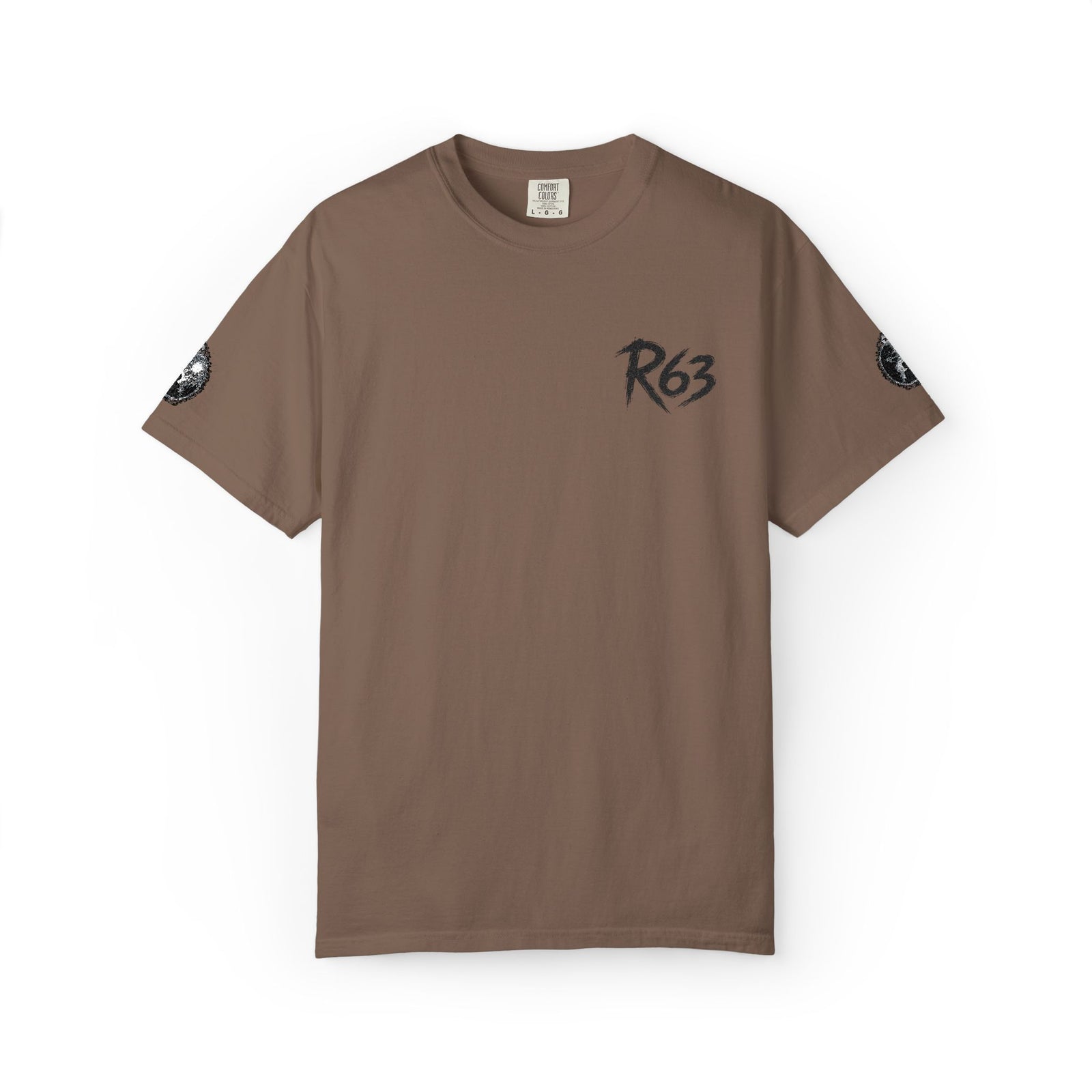 R63 Minimal Logo T-Shirt — Streetwear Graphic Tee with Sleeve Emblem