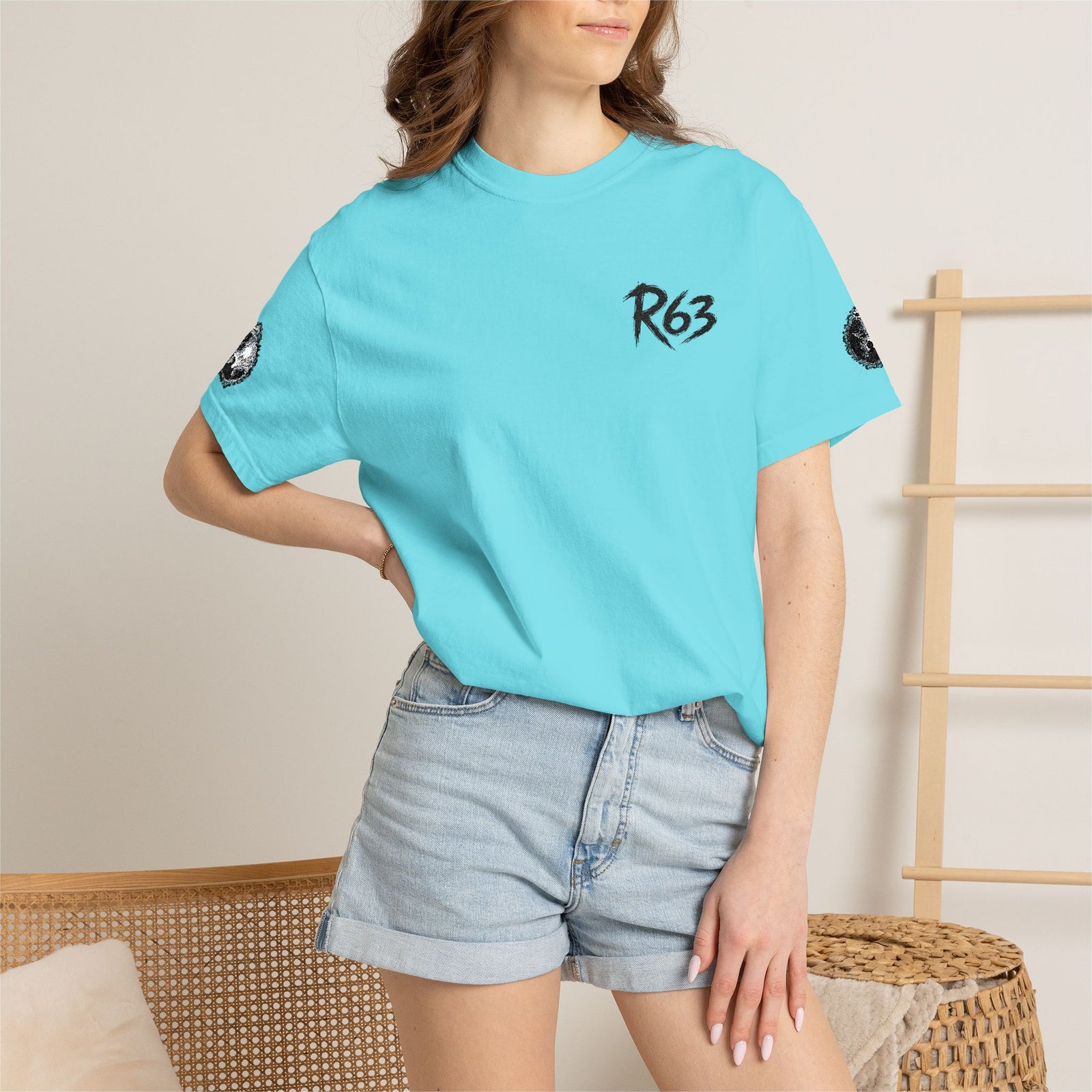 R63 Minimal Logo T-Shirt — Streetwear Graphic Tee with Sleeve Emblem