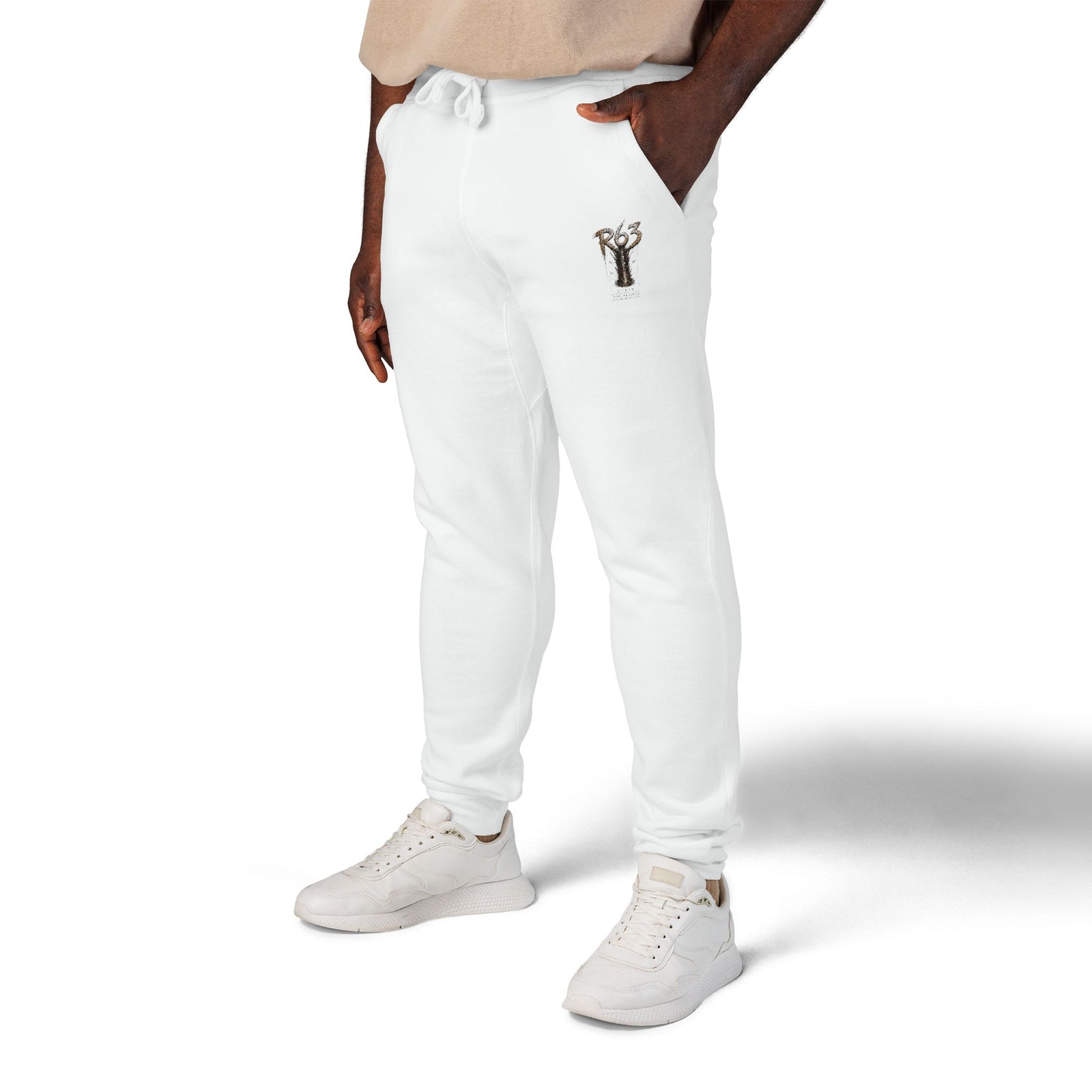Embroidered Deer Fleece Sweatpants — Cozy White Joggers with Woodland Stag Embroidery