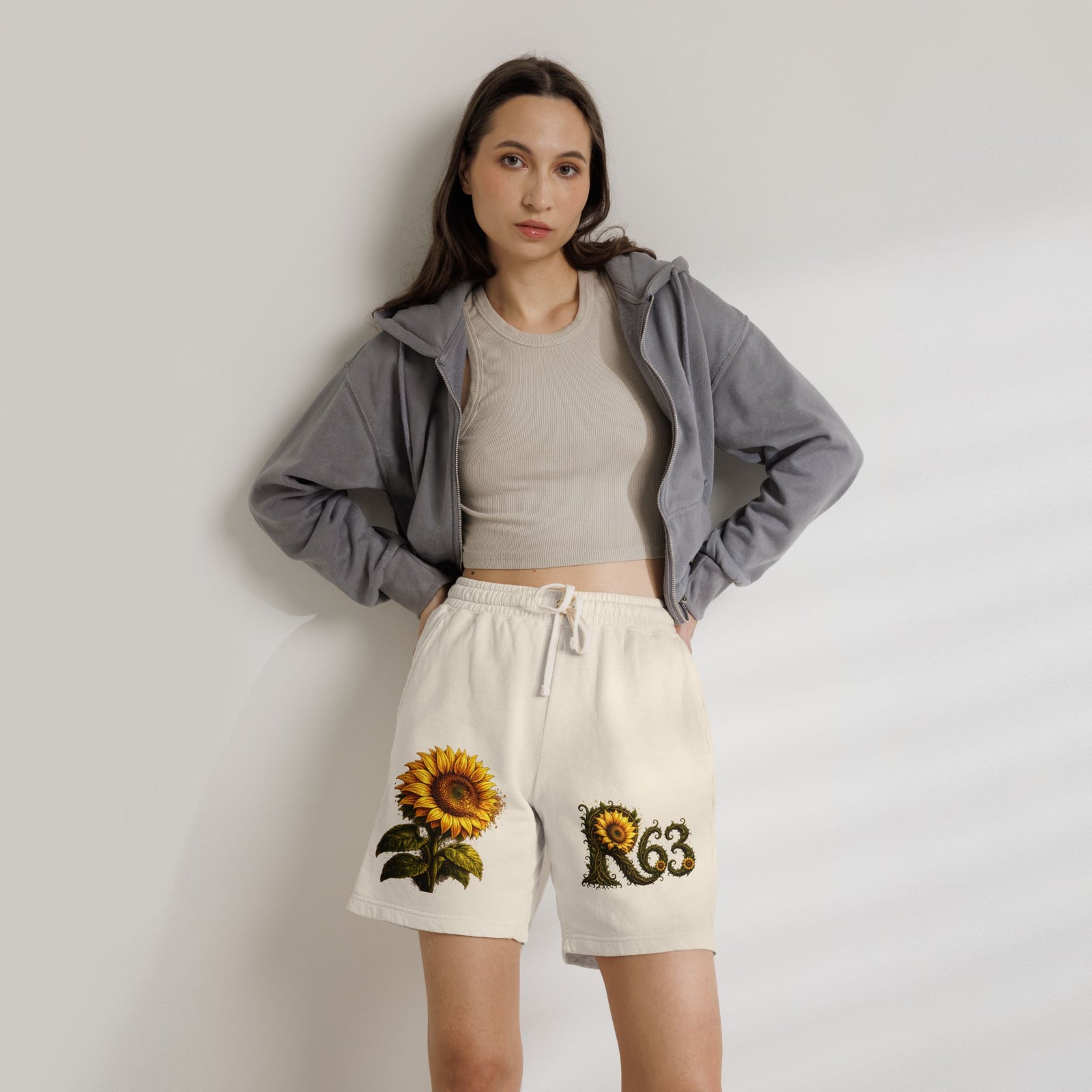 Sunflower Bee Fleece Sweat Shorts — Garment-Dyed Lightweight Lounge Shorts