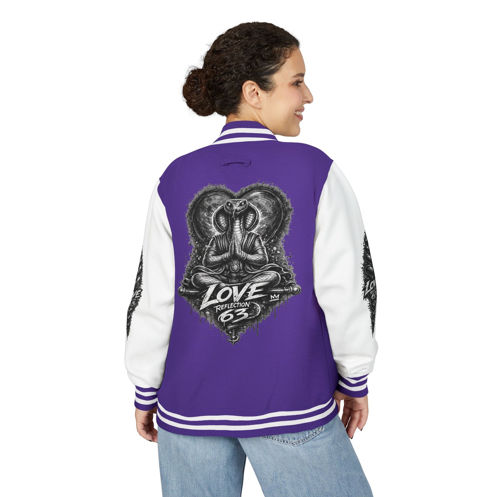 Letterman Jacket — Retro 'Love Reflection 63' Snake Heart Embroidered Design