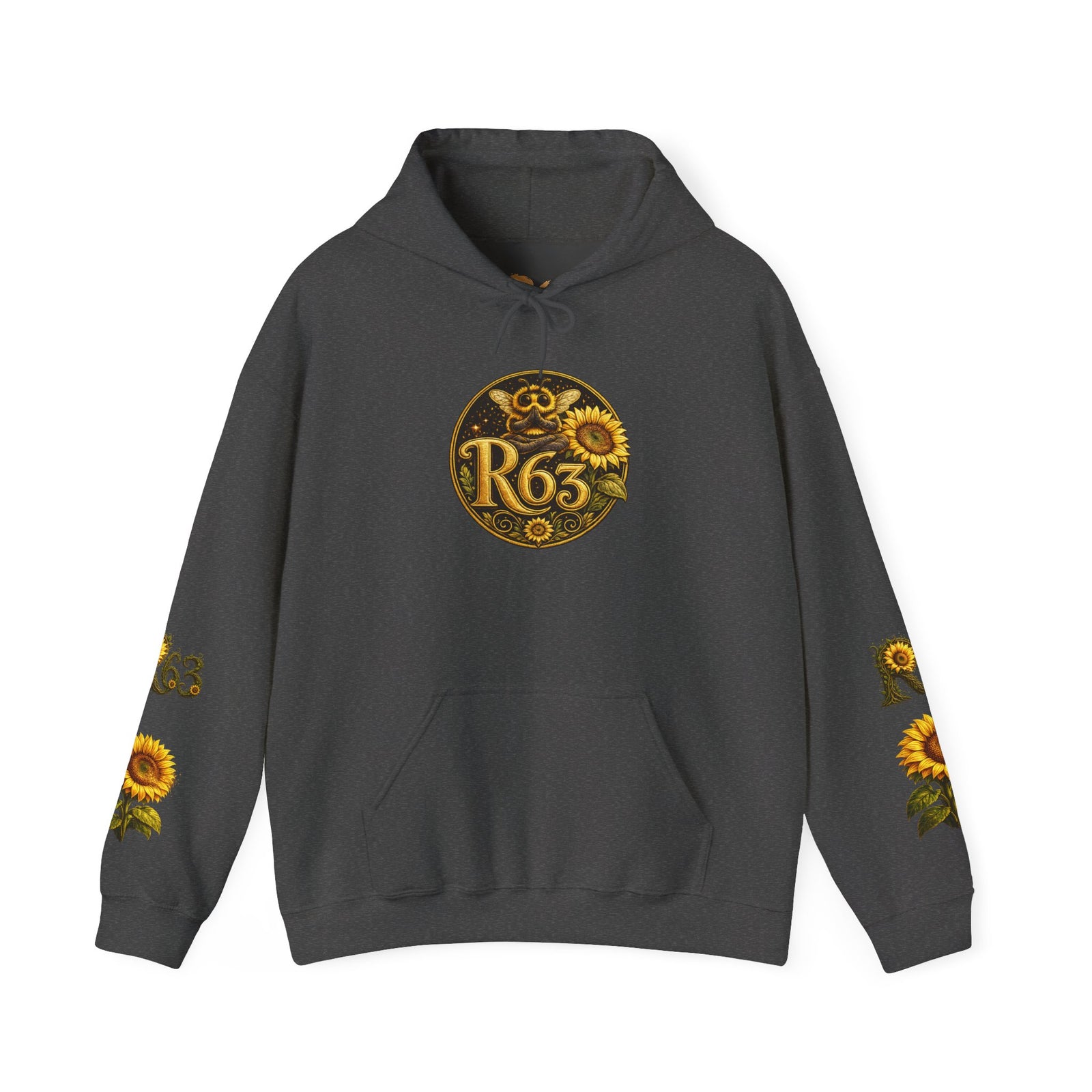 Sunflower Bee Hoodie — R63 Logo Graphic Hooded Sweatshirt