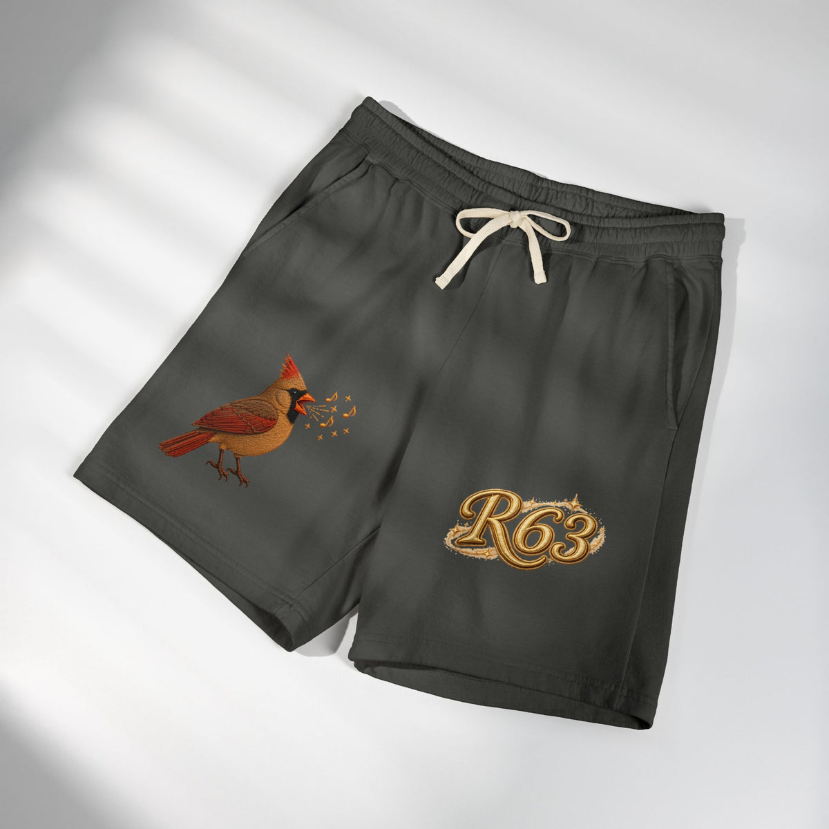 Cardinal '63 Fleece Sweat Shorts — Vintage Bird Graphic Lightweight Lounge Shorts