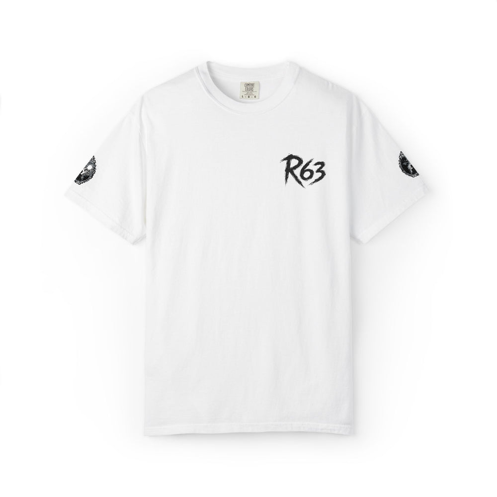 R63 Minimal Logo T-Shirt — Streetwear Graphic Tee with Sleeve Emblem