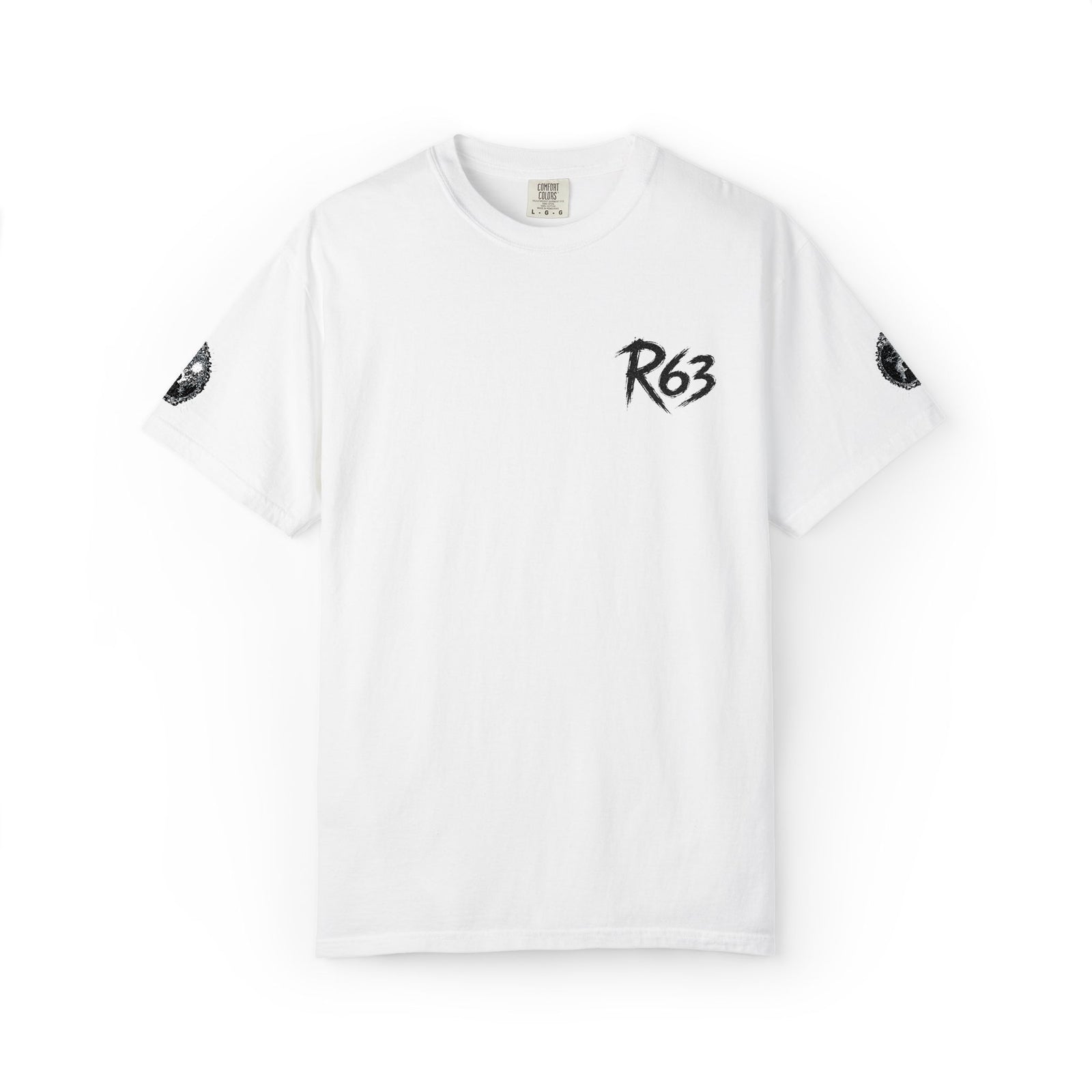 R63 Minimal Logo T-Shirt — Streetwear Graphic Tee with Sleeve Emblem