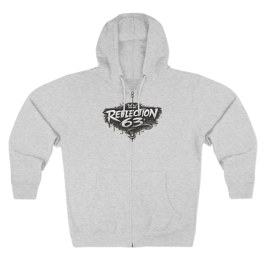 Reflection 63 Zip Hoodie — Vintage Crest Graphic Zip-Up Hoodie