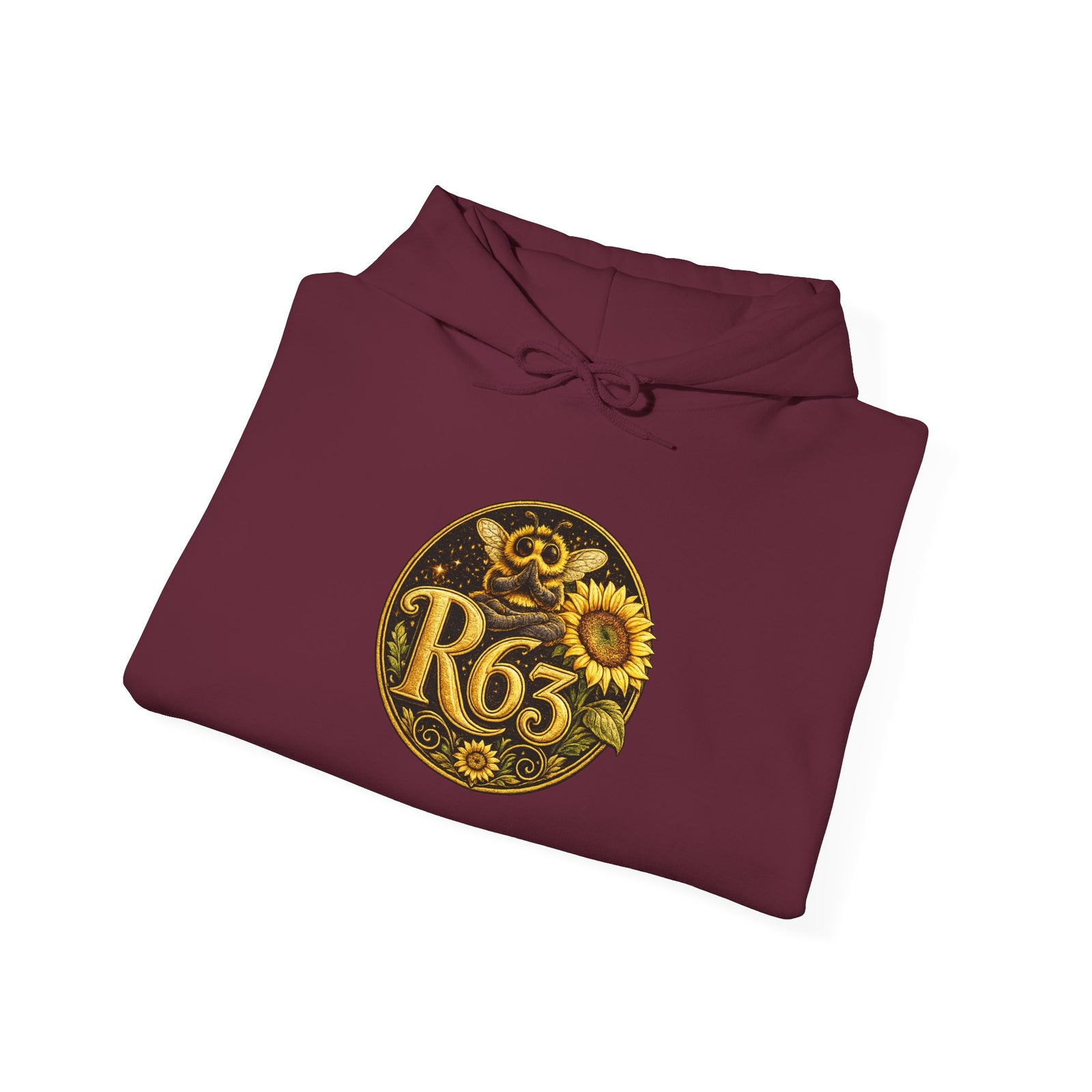 Sunflower Bee Hoodie — R63 Logo Graphic Hooded Sweatshirt