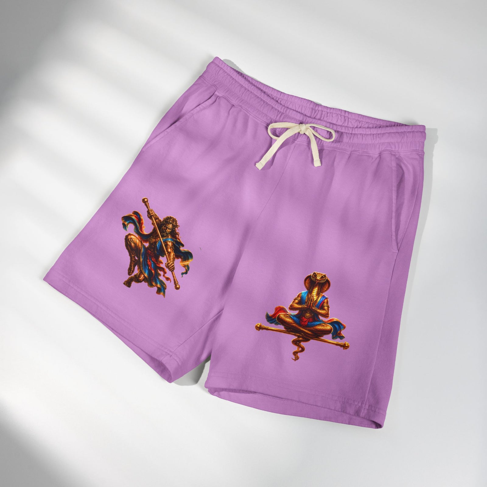 Mythic Yoga Sweat Shorts — Serpent & Warrior Graphic Fleece Shorts