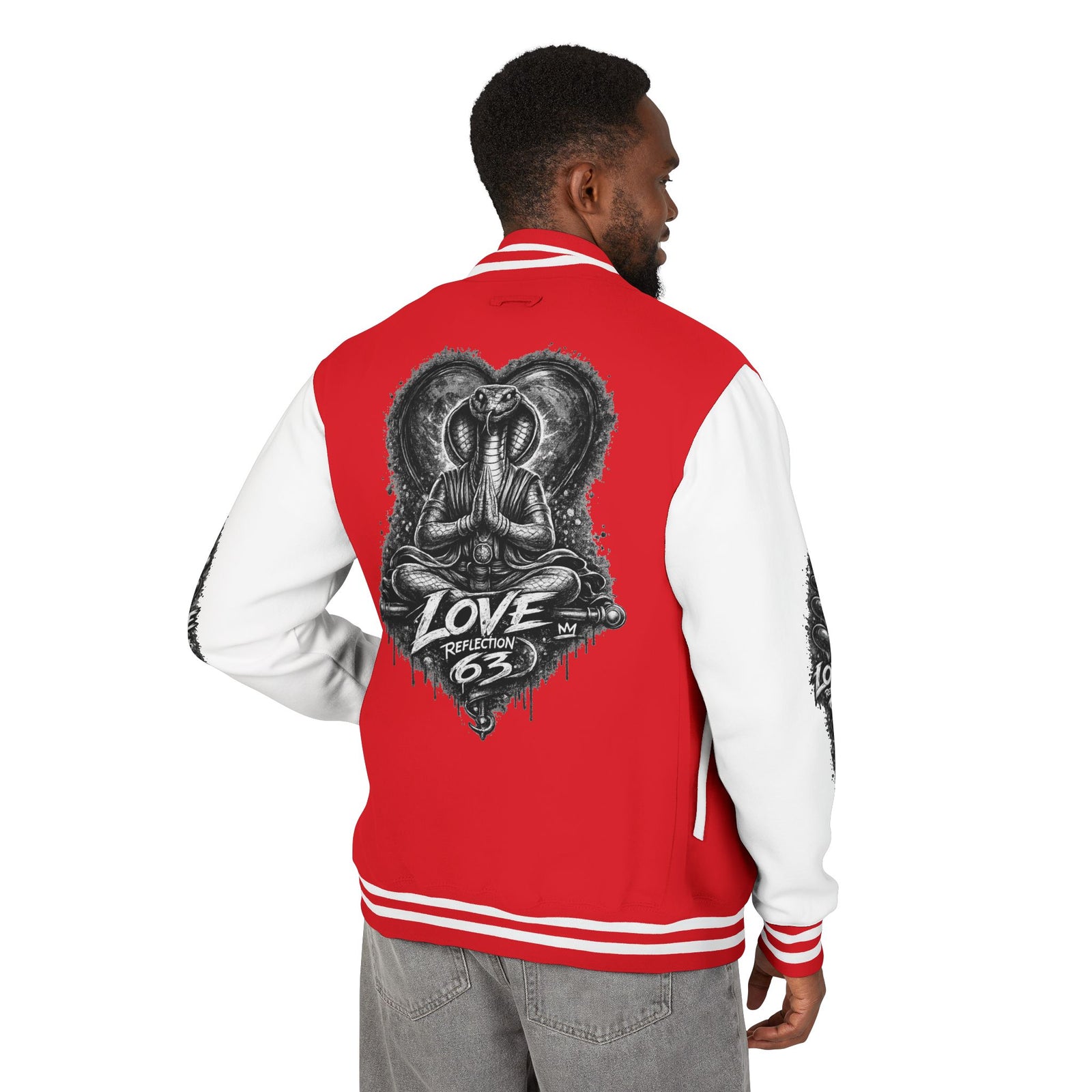 Letterman Jacket — Retro 'Love Reflection 63' Snake Heart Embroidered Design