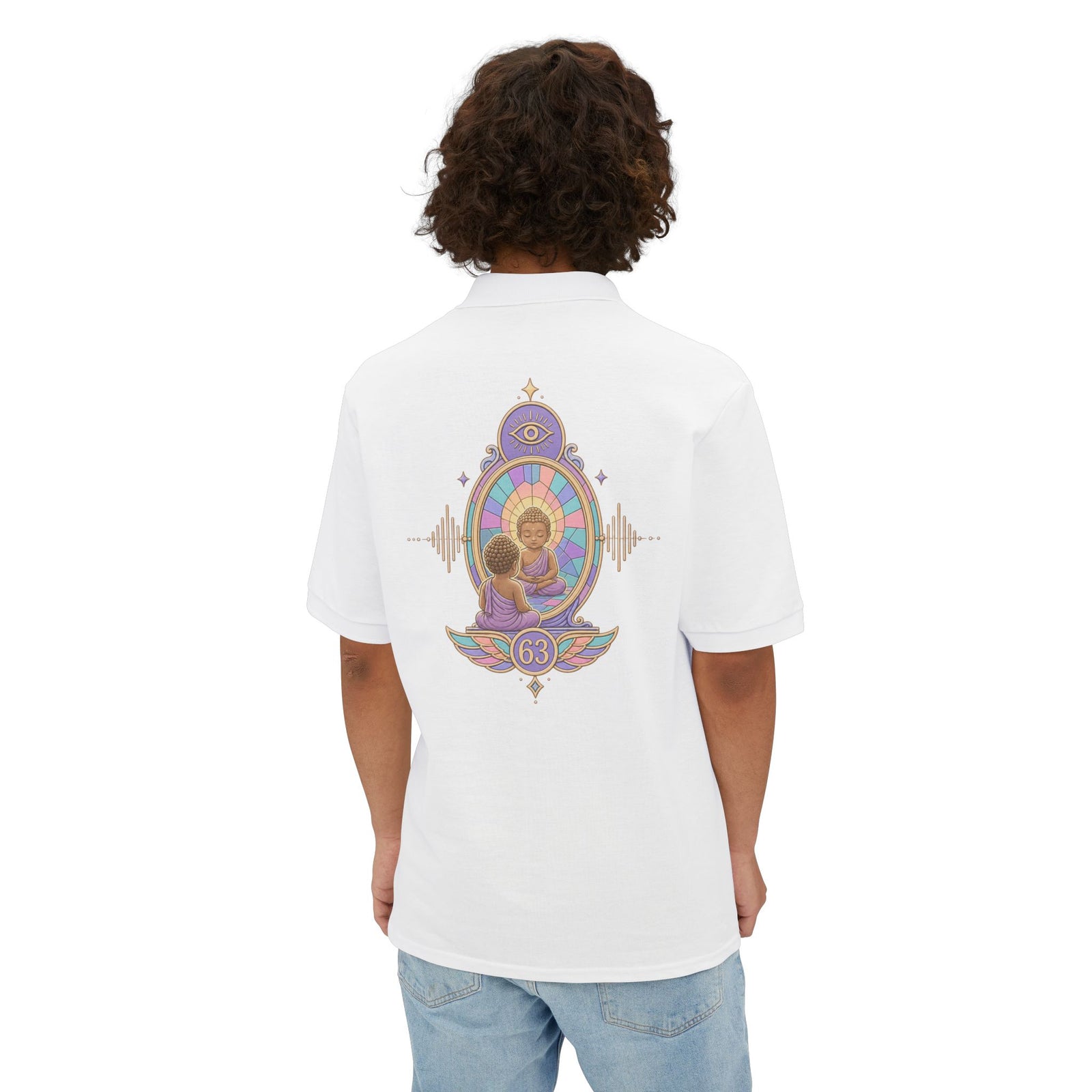 Men's Polo — Retro Sacred Mother & Child Emblem