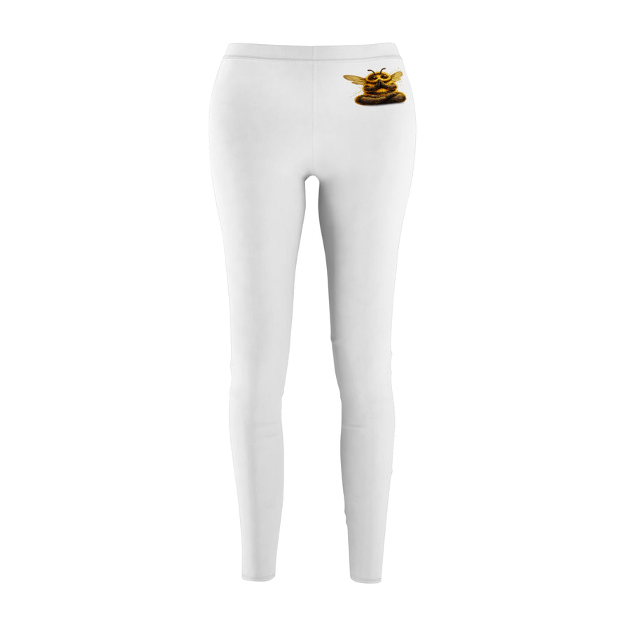 White All-Over Print Leggings with Mini Honey Bee Accent & 'R63' Waistband
