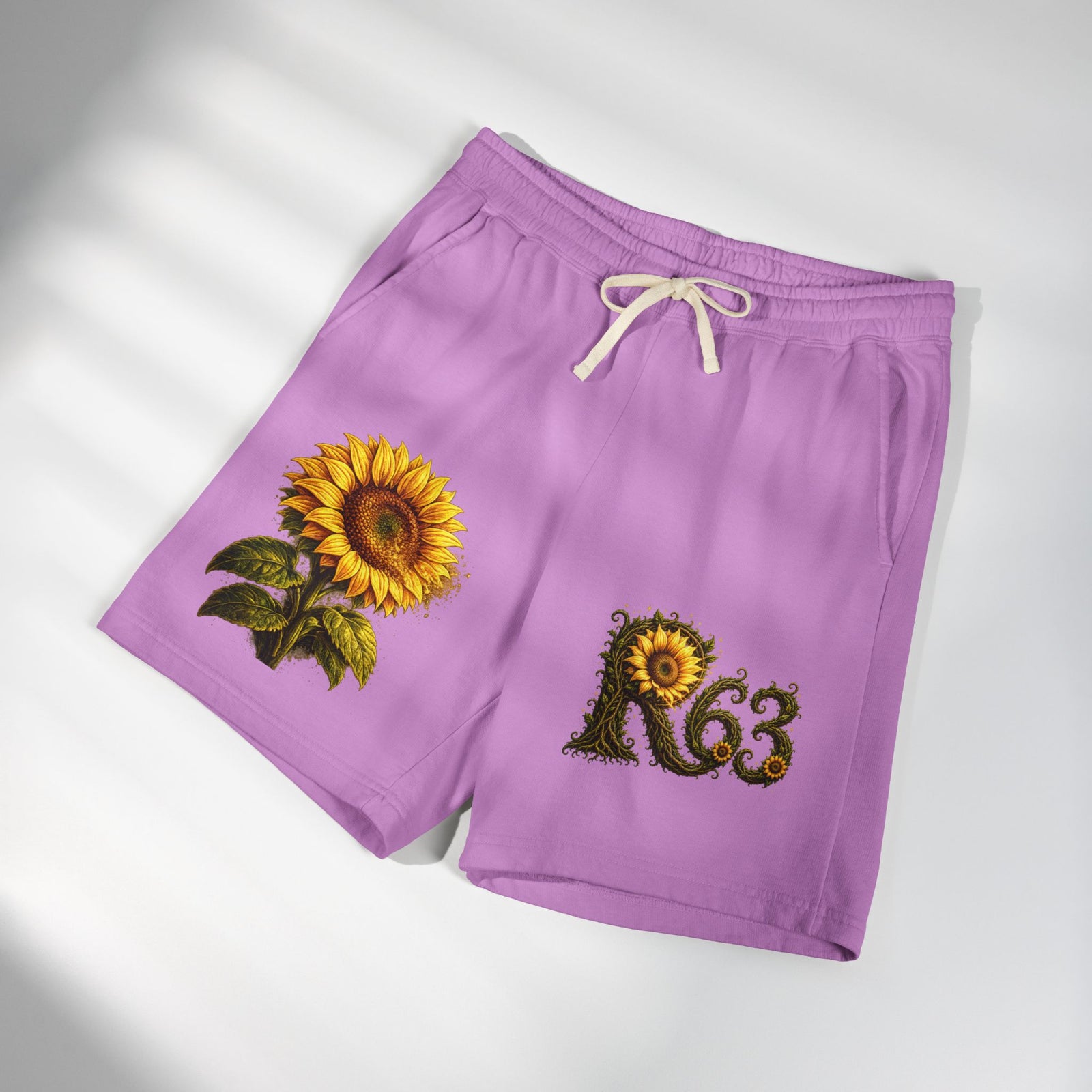 Sunflower Bee Fleece Sweat Shorts — Garment-Dyed Lightweight Lounge Shorts