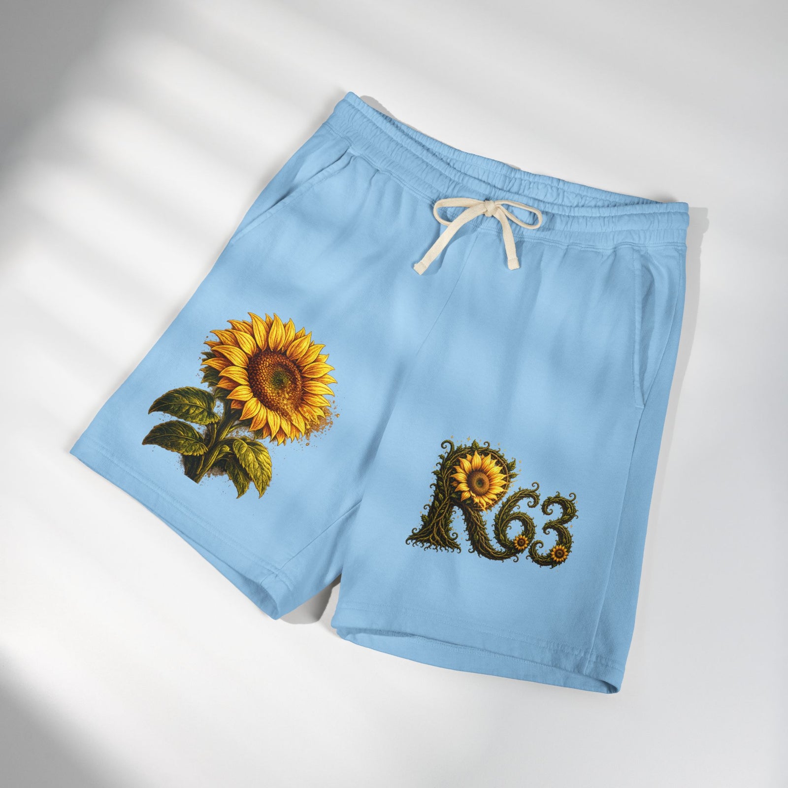 Sunflower Bee Fleece Sweat Shorts — Garment-Dyed Lightweight Lounge Shorts