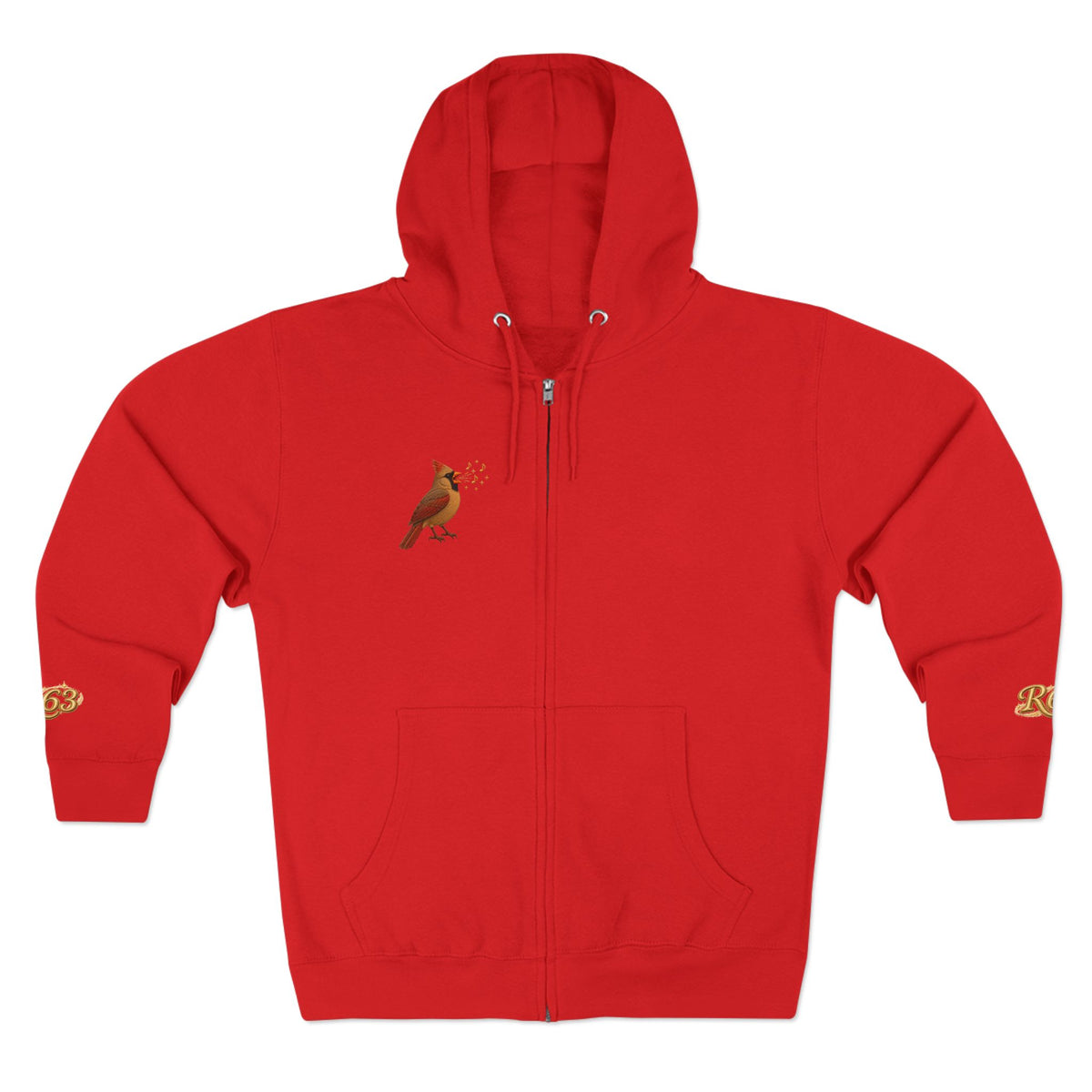 Cardinal Bird Zip Hoodie — Vintage Red Cardinal Graphic Zip-Up