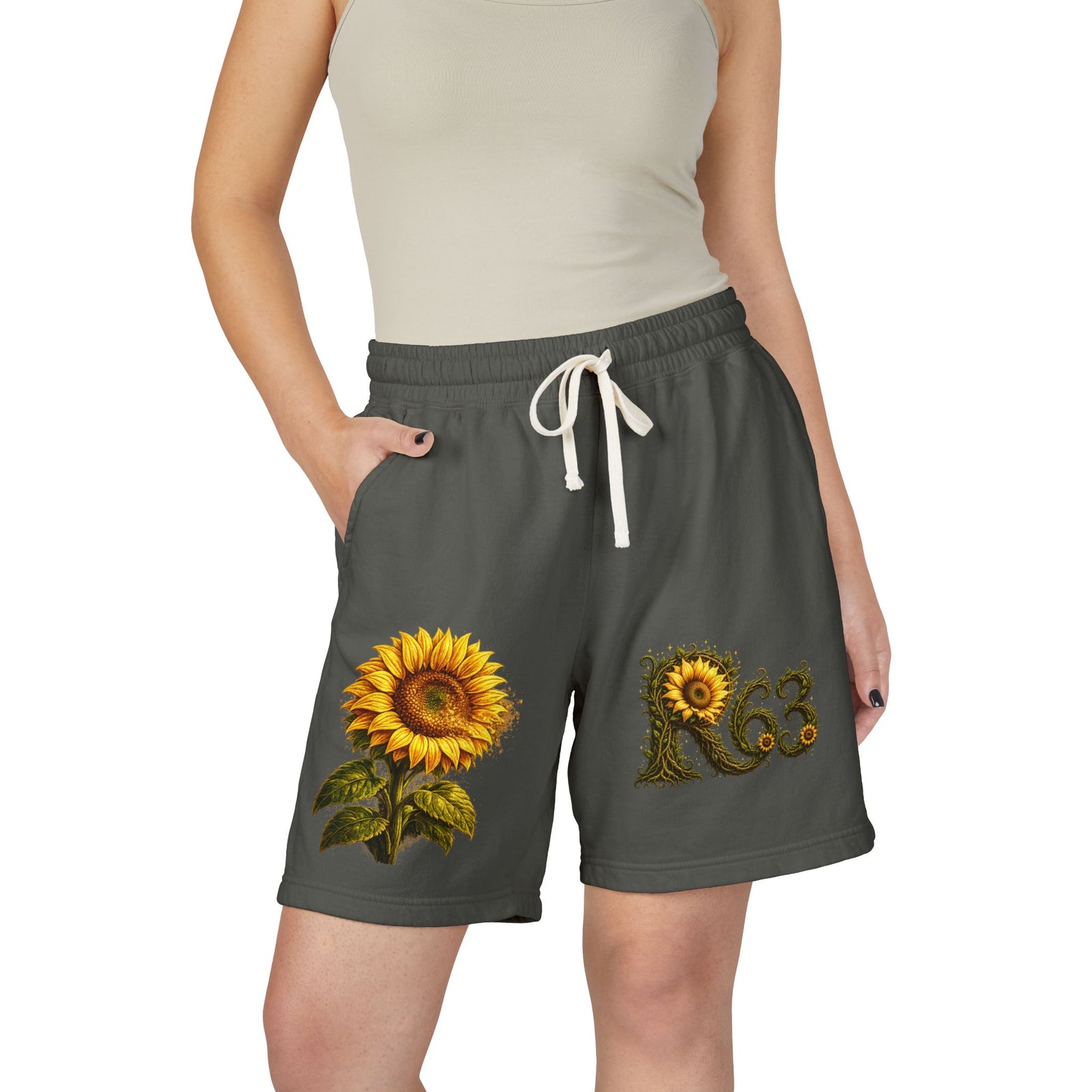 Sunflower Bee Fleece Sweat Shorts — Garment-Dyed Lightweight Lounge Shorts