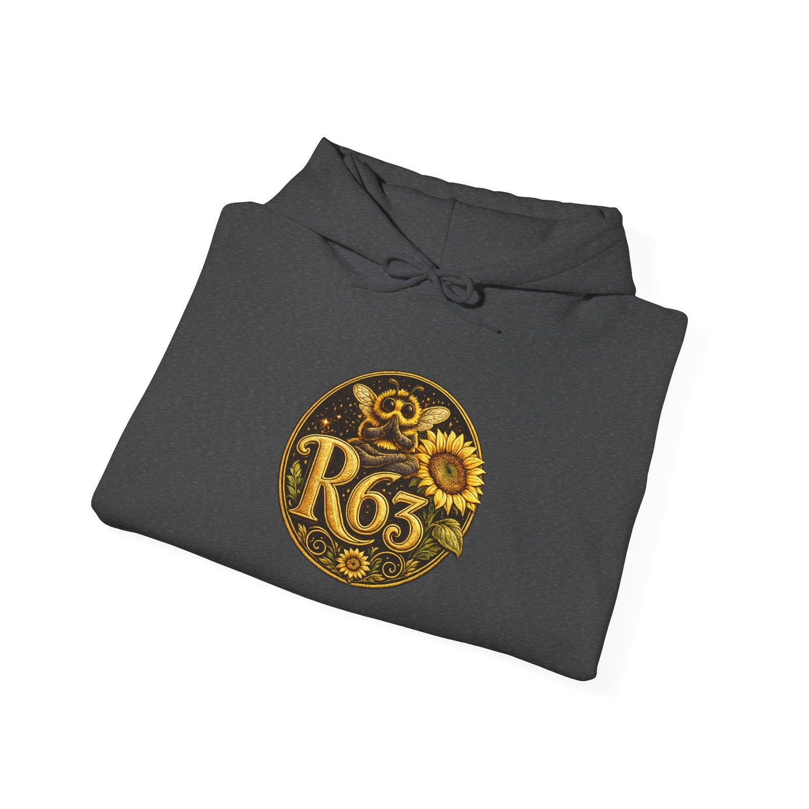 Sunflower Bee Hoodie — R63 Logo Graphic Hooded Sweatshirt
