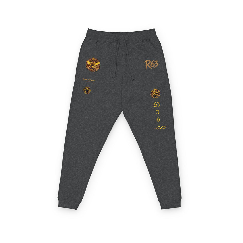 Embroidered Flame Crest Joggers — Gold Graphic Fleece Sweatpants
