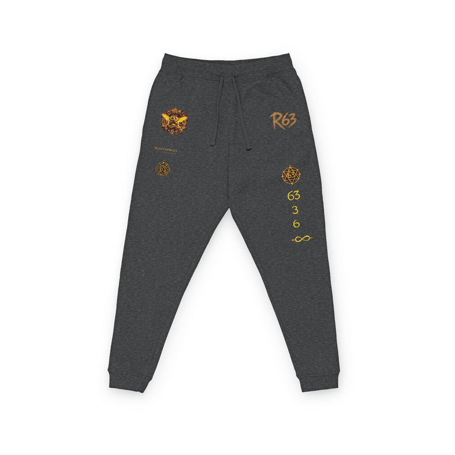Embroidered Flame Crest Joggers — Gold Graphic Fleece Sweatpants