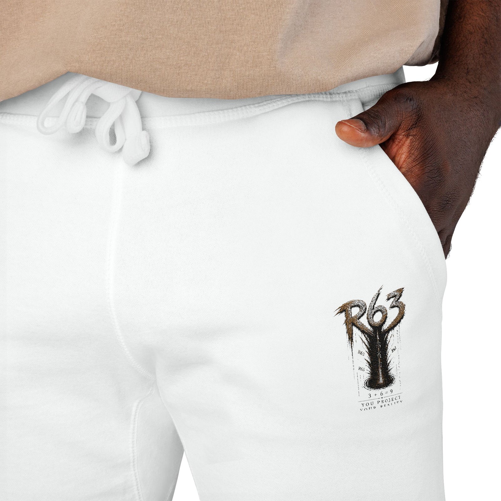 Embroidered Deer Fleece Sweatpants — Cozy White Joggers with Woodland Stag Embroidery