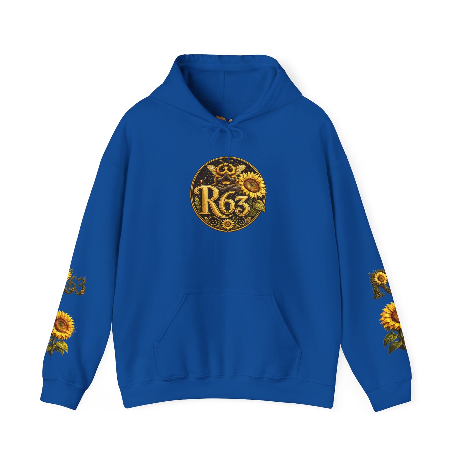 Sunflower Bee Hoodie — R63 Logo Graphic Hooded Sweatshirt