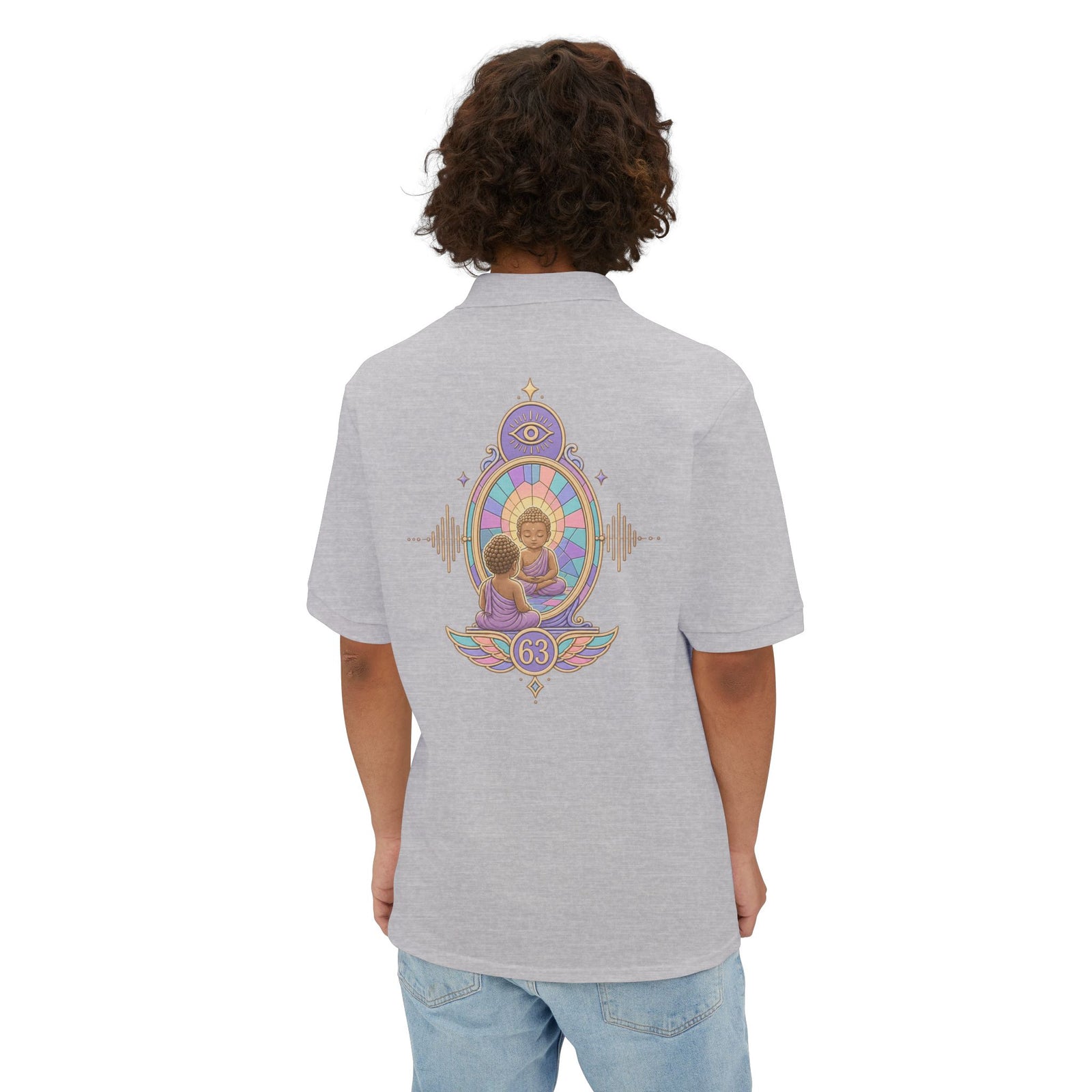 Men's Polo — Retro Sacred Mother & Child Emblem