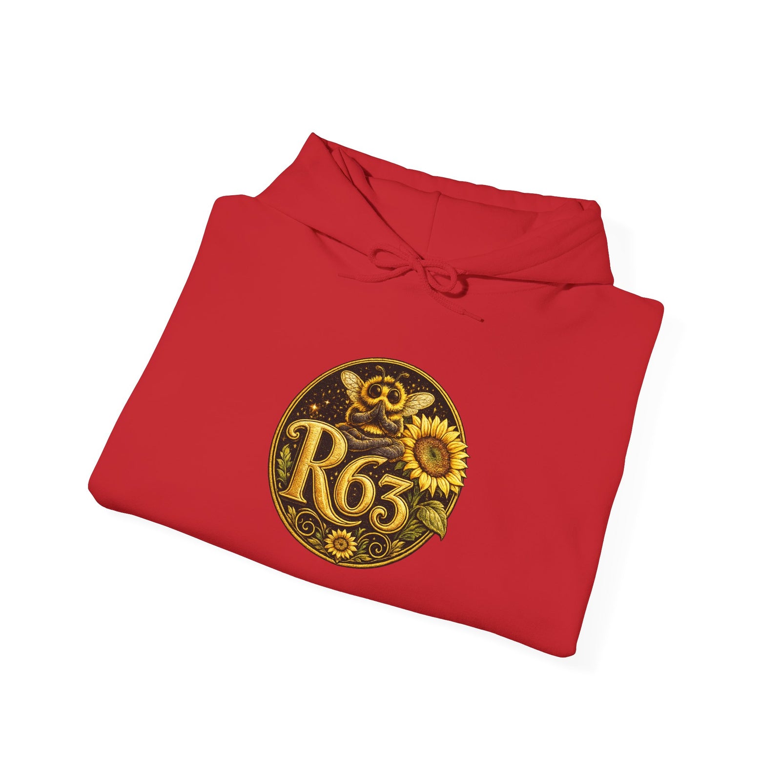 Sunflower Bee Hoodie — R63 Logo Graphic Hooded Sweatshirt