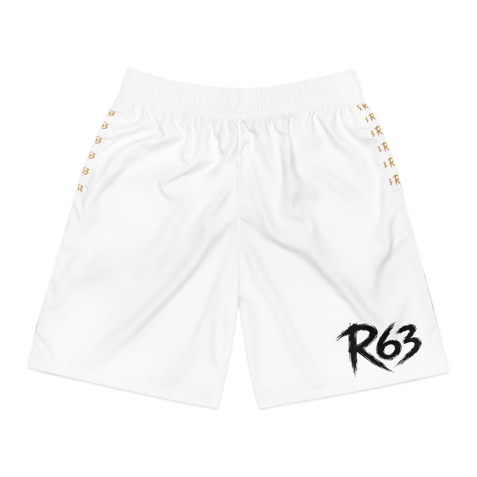 Men's Athletic Jogger Shorts – White with R63 Brush Logo