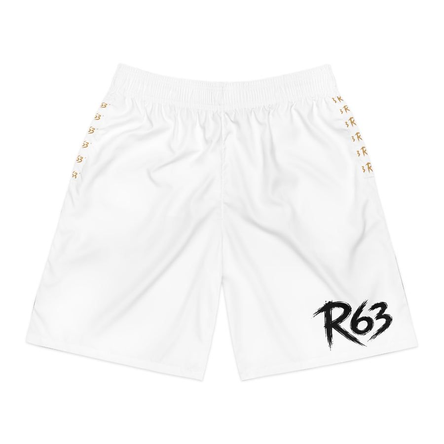 Men's Athletic Jogger Shorts – White with R63 Brush Logo