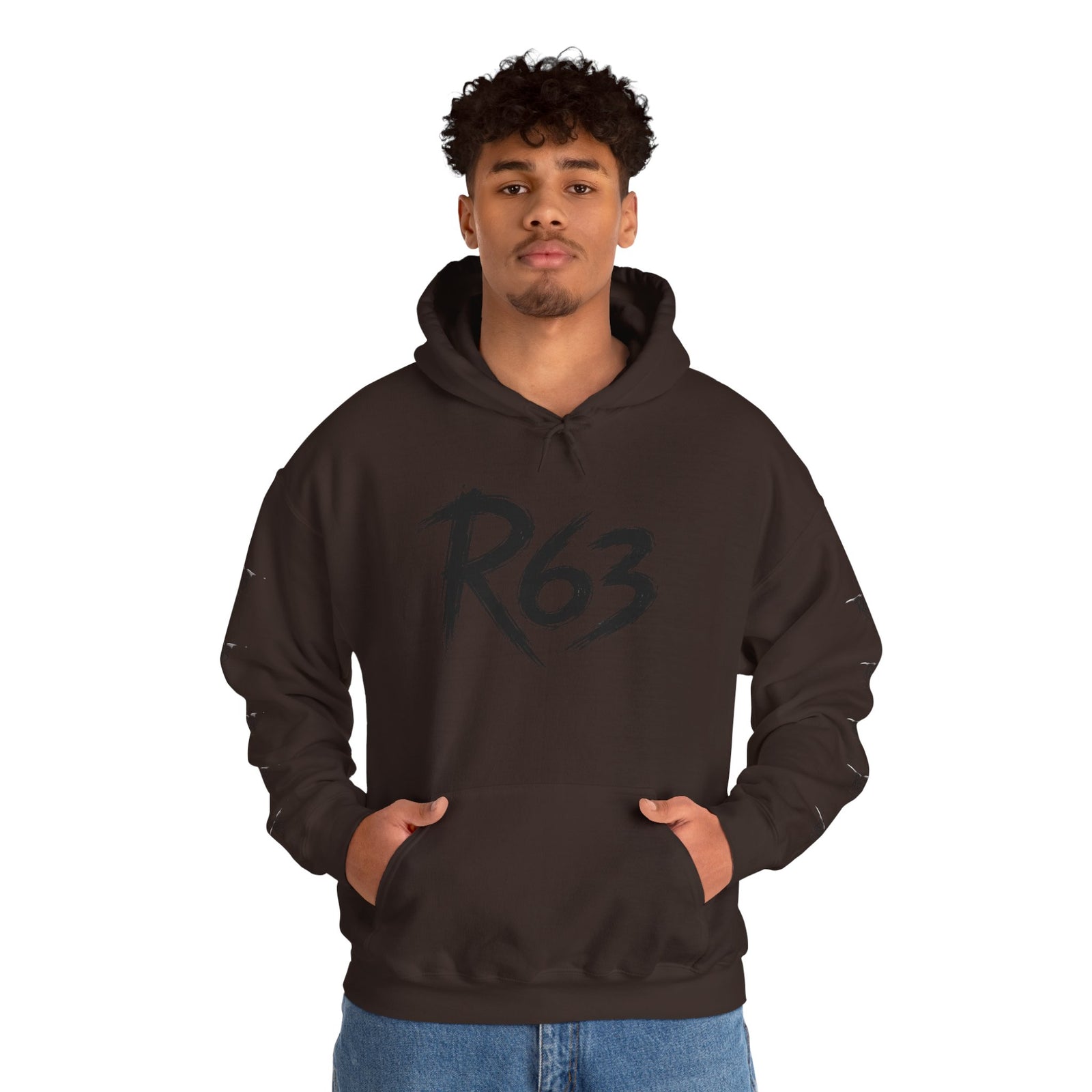 R63 Graphic Hoodie — Reflective Souls Back Print, Sleeve Logo Streetwear