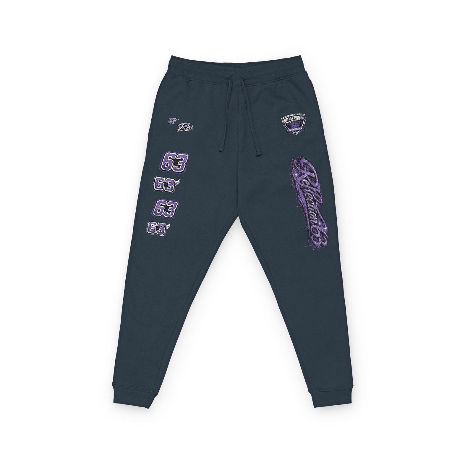 Embroidered Purple Crystal Joggers — Casual Fleece Sweatpants