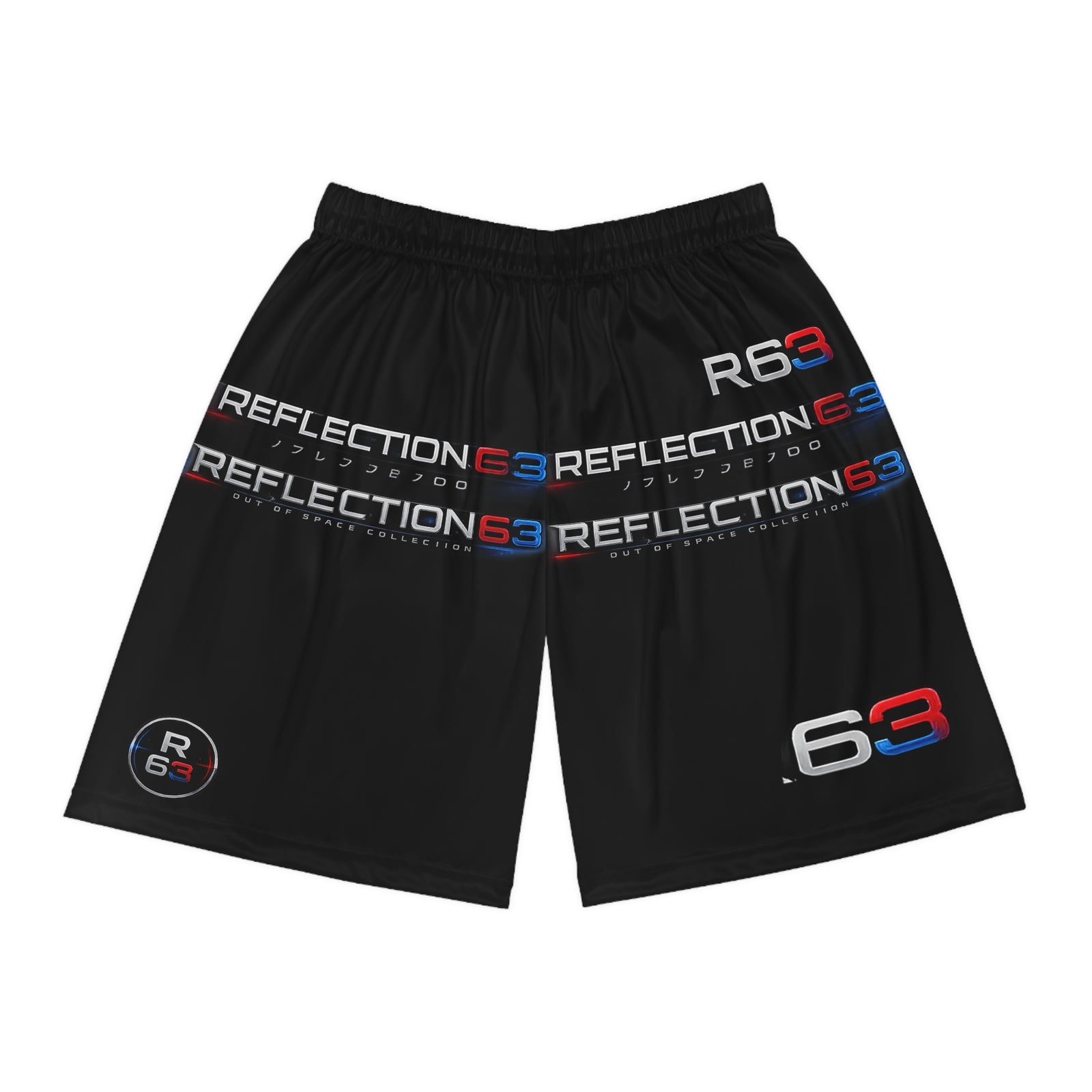 Reflection63 Black Basketball Shorts — Athletic AOP Sports Shorts with 63 Logo