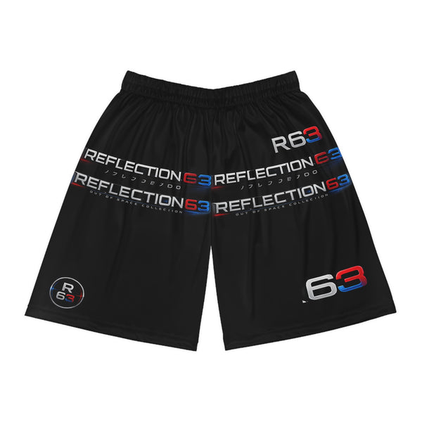 Reflection63 Black Basketball Shorts — Athletic AOP Sports Shorts with 63 Logo