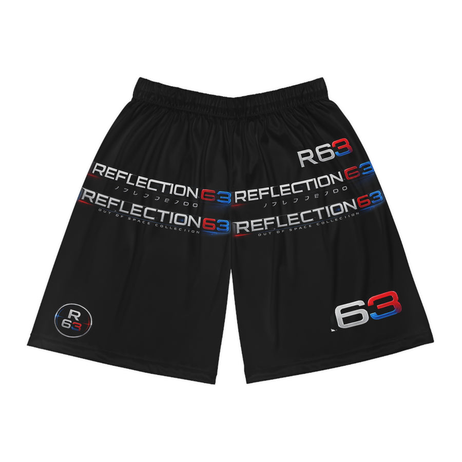Reflection63 Black Basketball Shorts — Athletic AOP Sports Shorts with 63 Logo