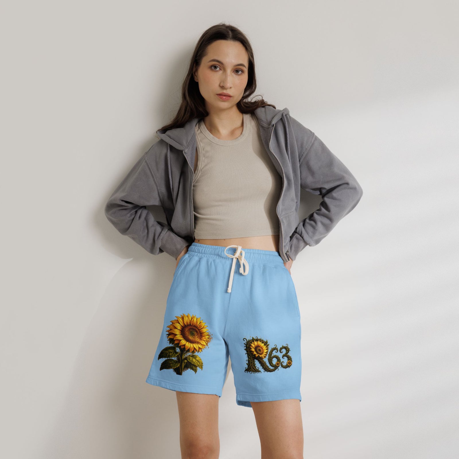 Sunflower Bee Fleece Sweat Shorts — Garment-Dyed Lightweight Lounge Shorts