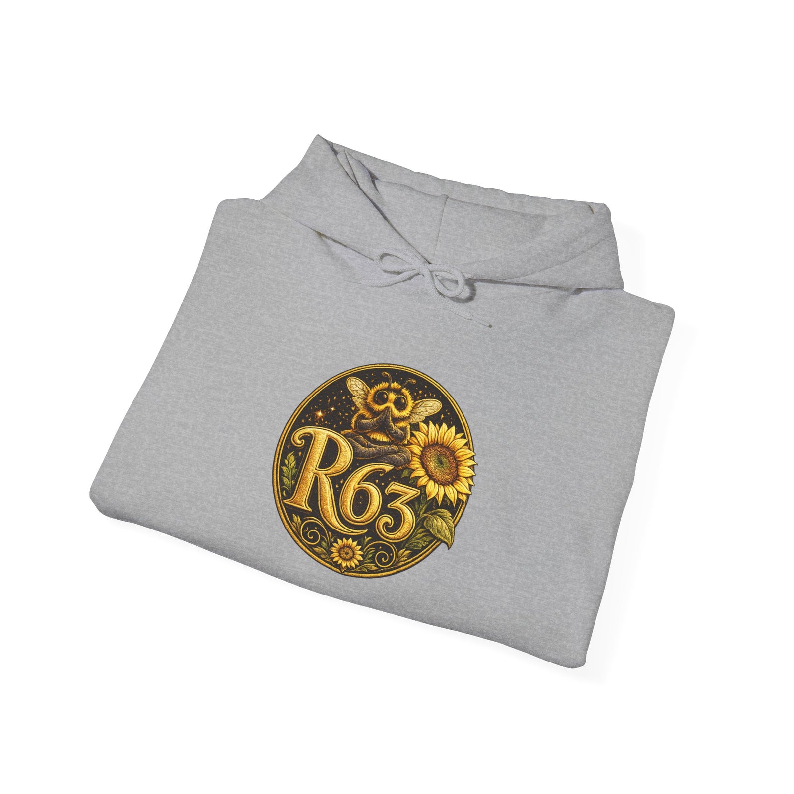 Sunflower Bee Hoodie — R63 Logo Graphic Hooded Sweatshirt