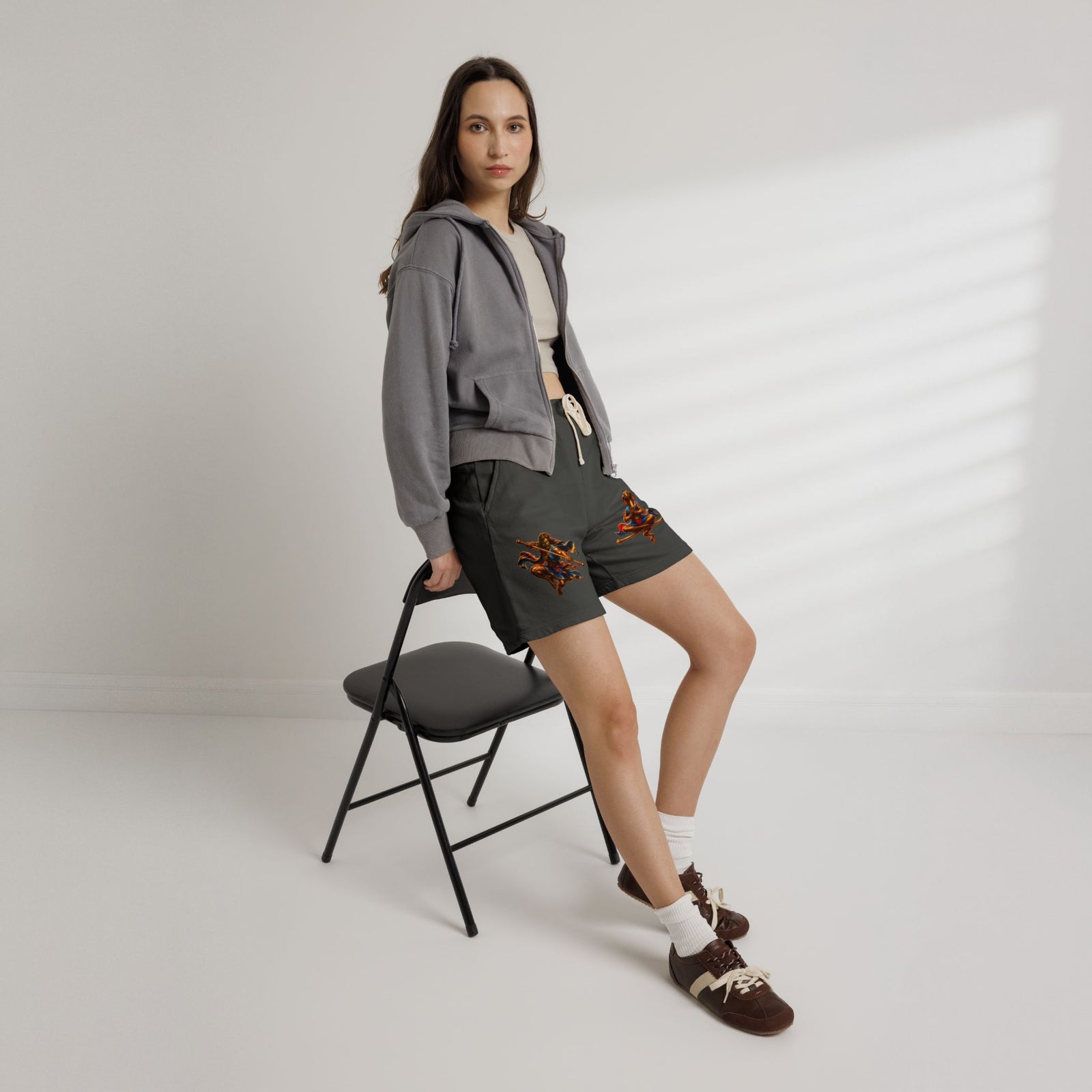 Mythic Yoga Sweat Shorts — Serpent & Warrior Graphic Fleece Shorts