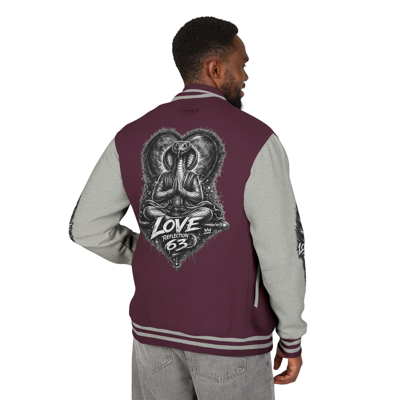 Letterman Jacket — Retro 'Love Reflection 63' Snake Heart Embroidered Design