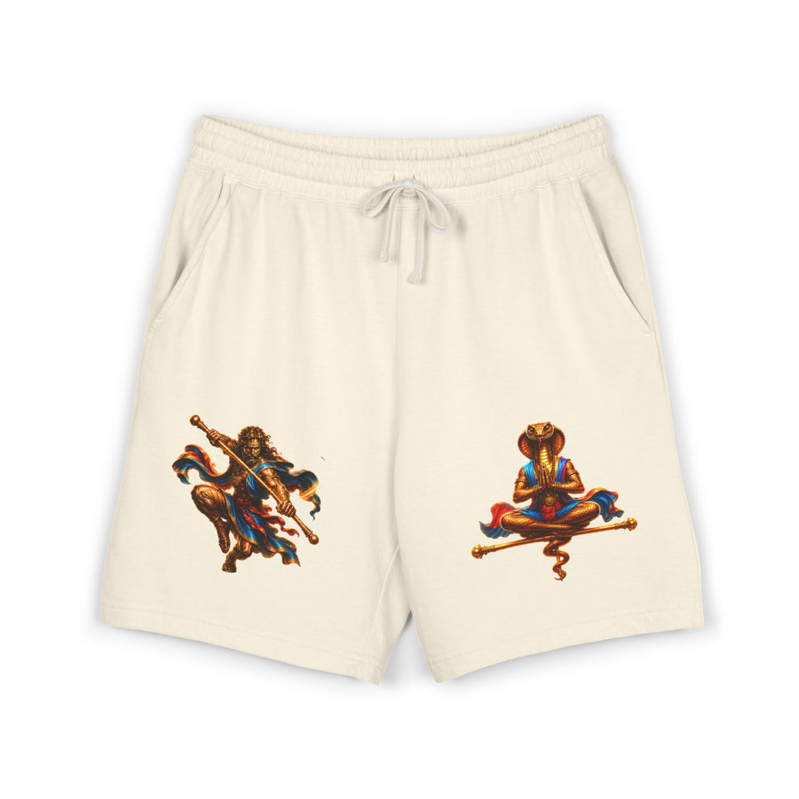 Mythic Yoga Sweat Shorts — Serpent & Warrior Graphic Fleece Shorts