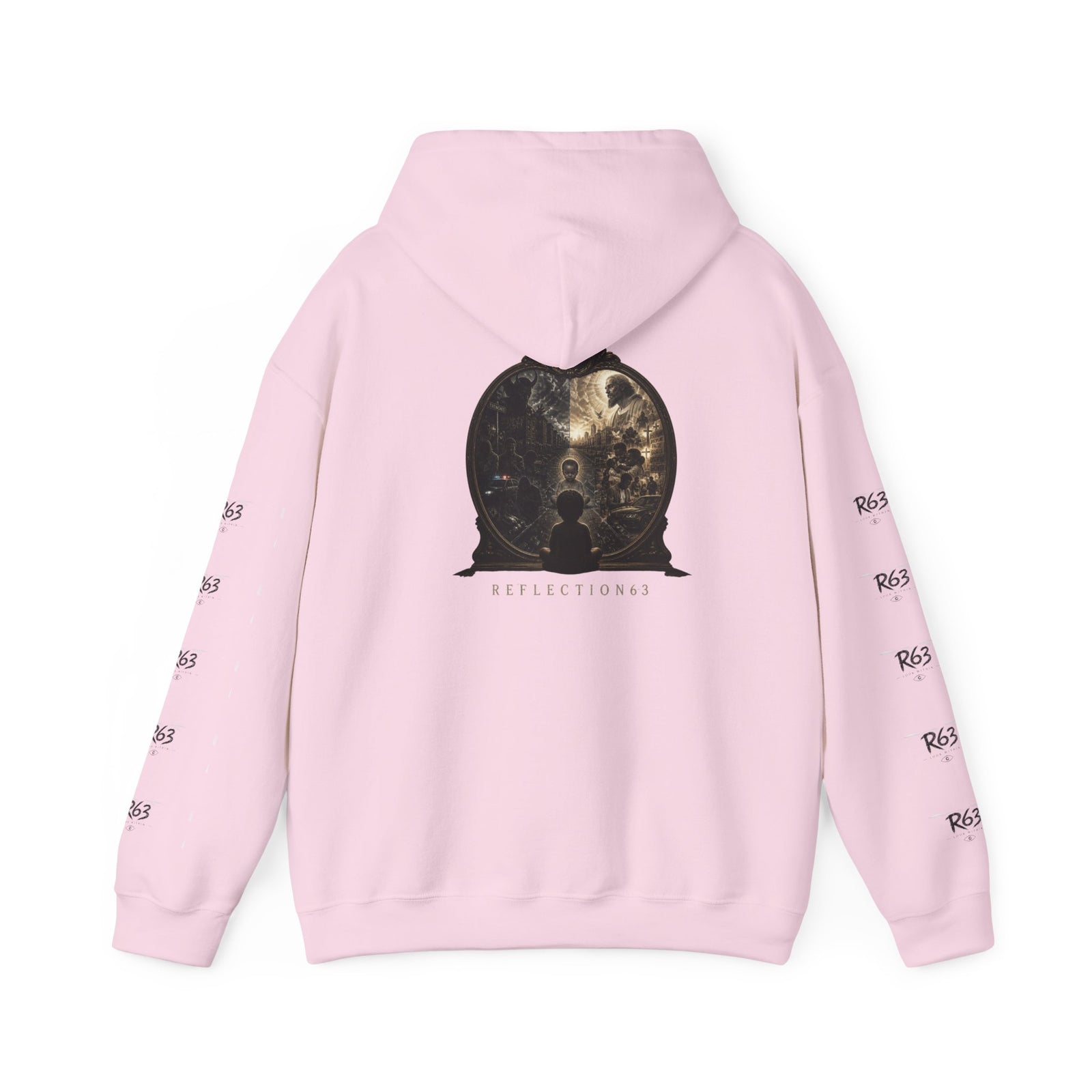 R63 Graphic Hoodie — Reflective Souls Back Print, Sleeve Logo Streetwear
