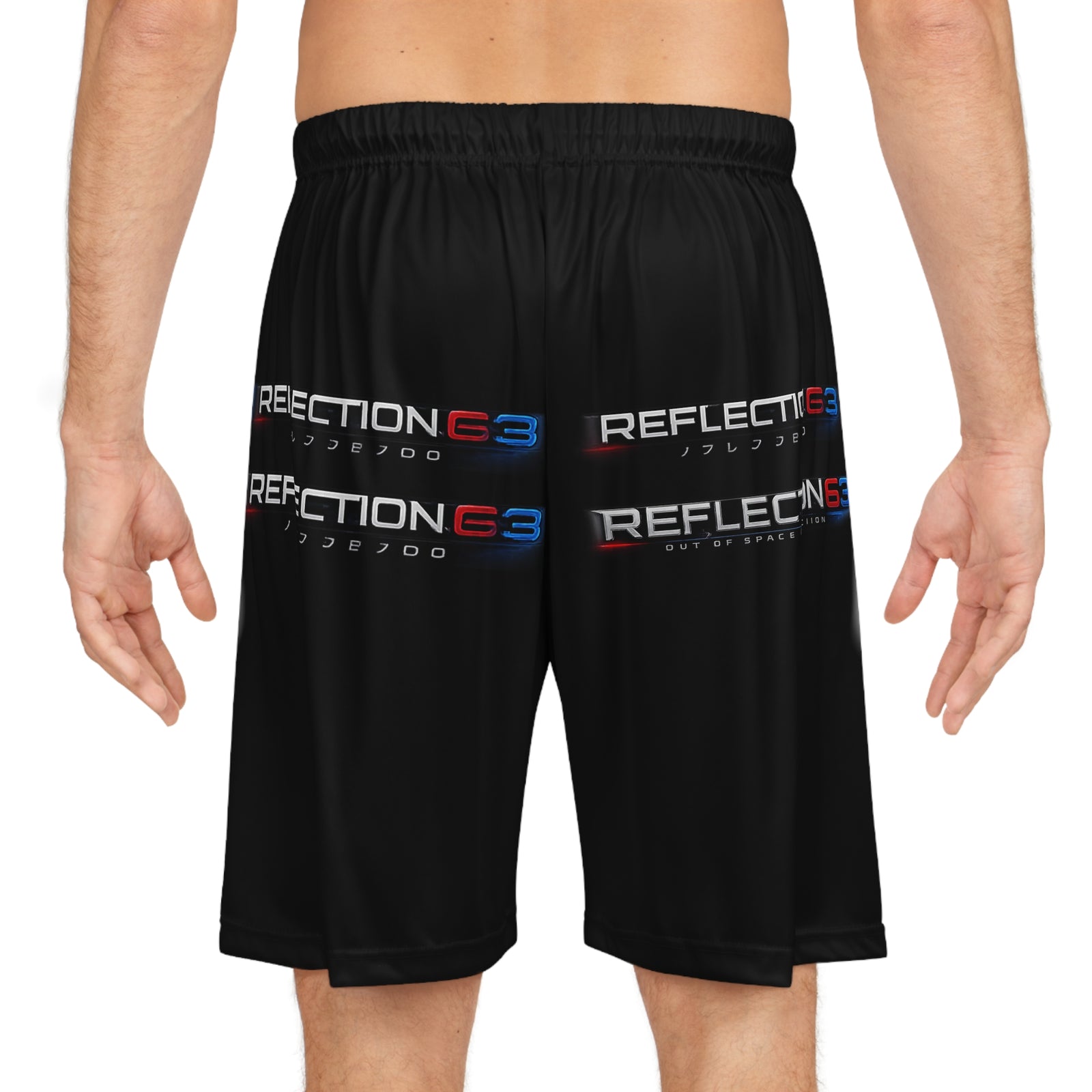 Reflection63 Black Basketball Shorts — Athletic AOP Sports Shorts with 63 Logo