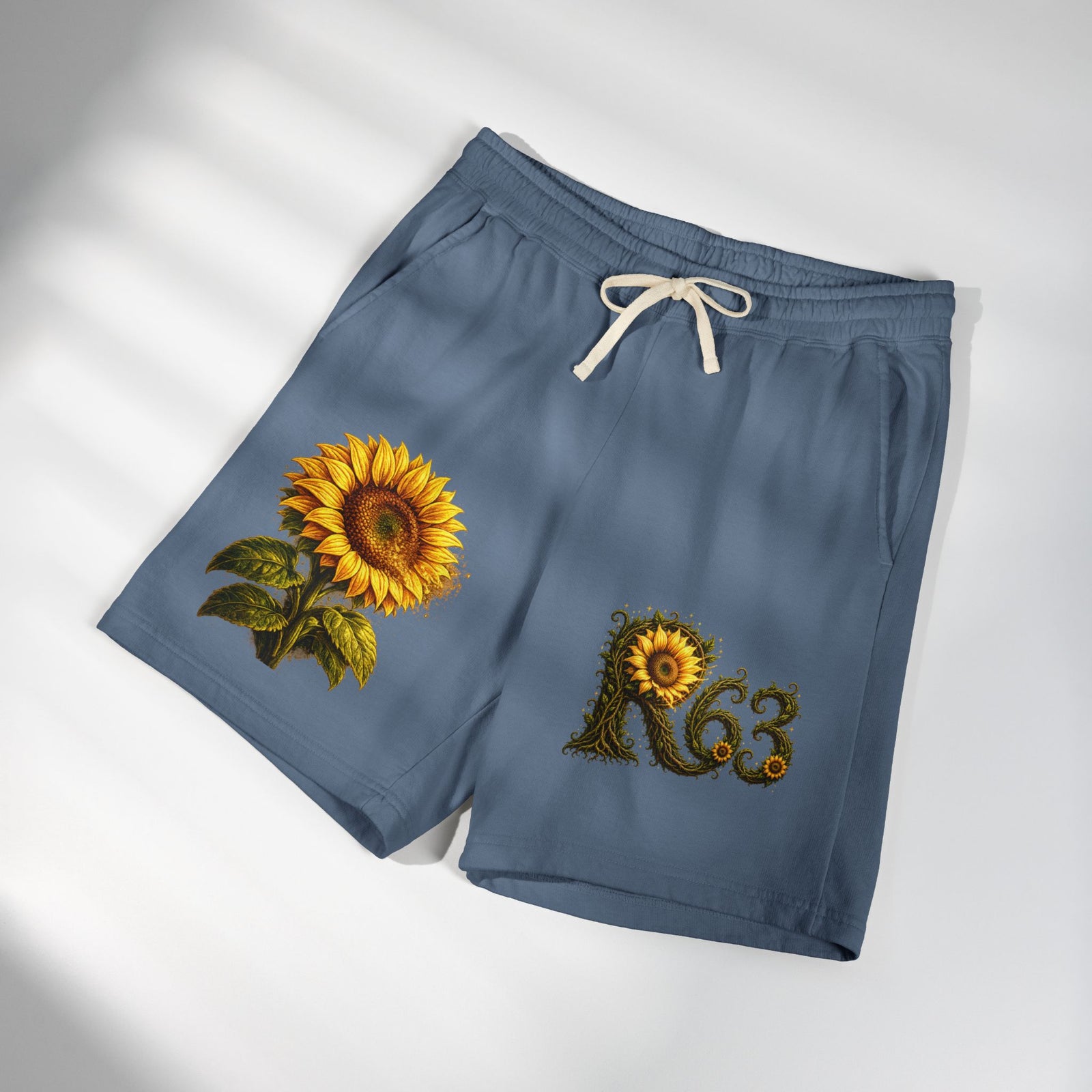 Sunflower Bee Fleece Sweat Shorts — Garment-Dyed Lightweight Lounge Shorts
