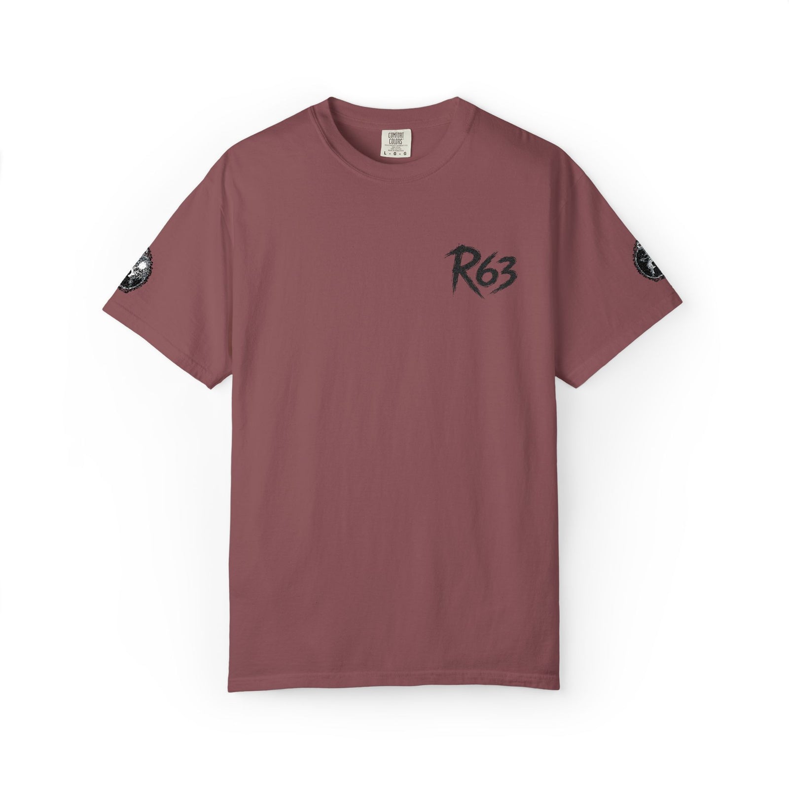 R63 Minimal Logo T-Shirt — Streetwear Graphic Tee with Sleeve Emblem