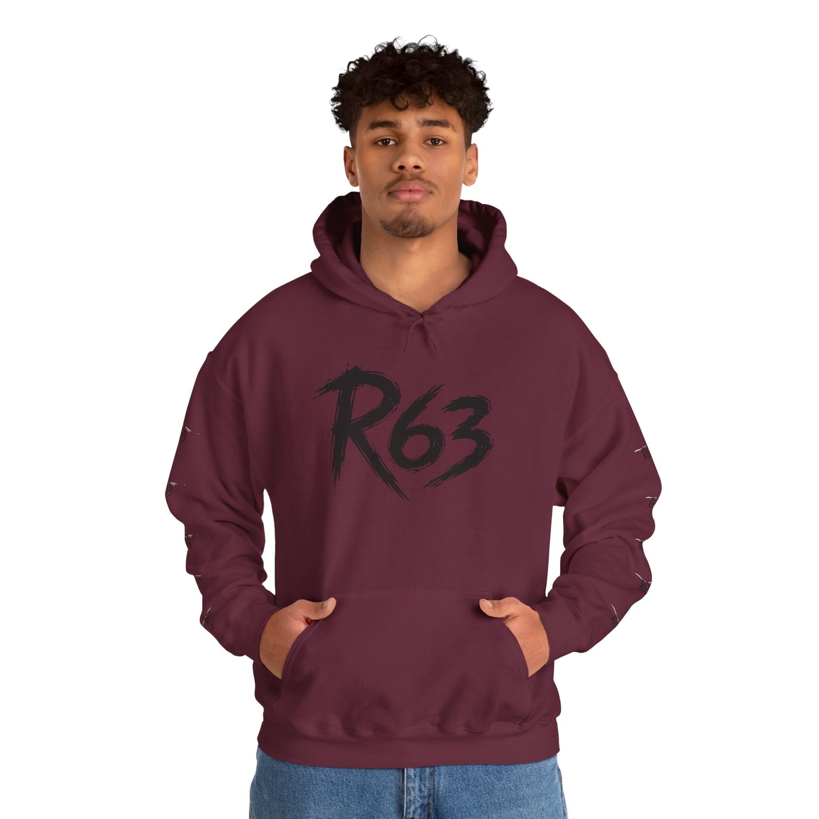 R63 Graphic Hoodie — Reflective Souls Back Print, Sleeve Logo Streetwear