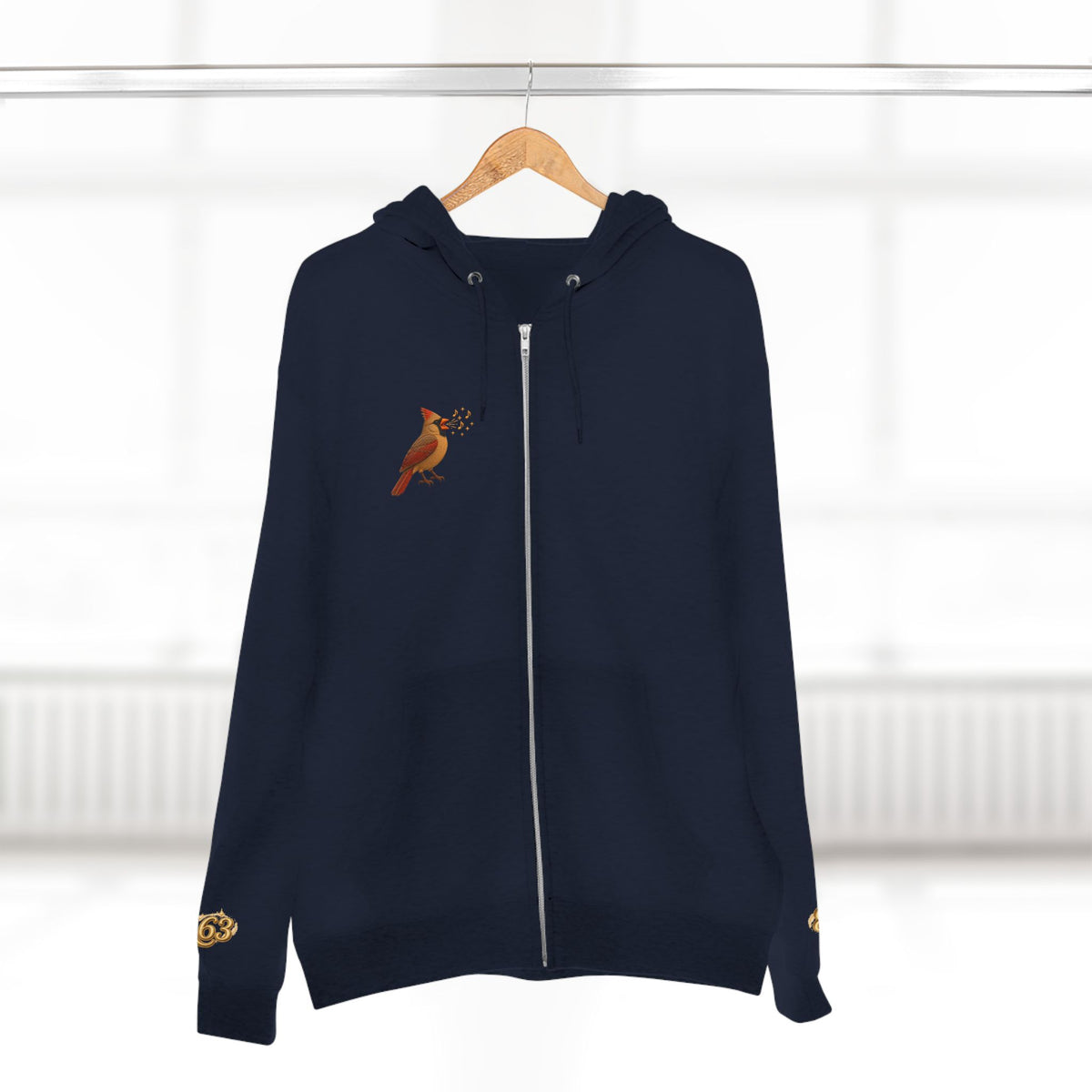 Cardinal Bird Zip Hoodie — Vintage Red Cardinal Graphic Zip-Up