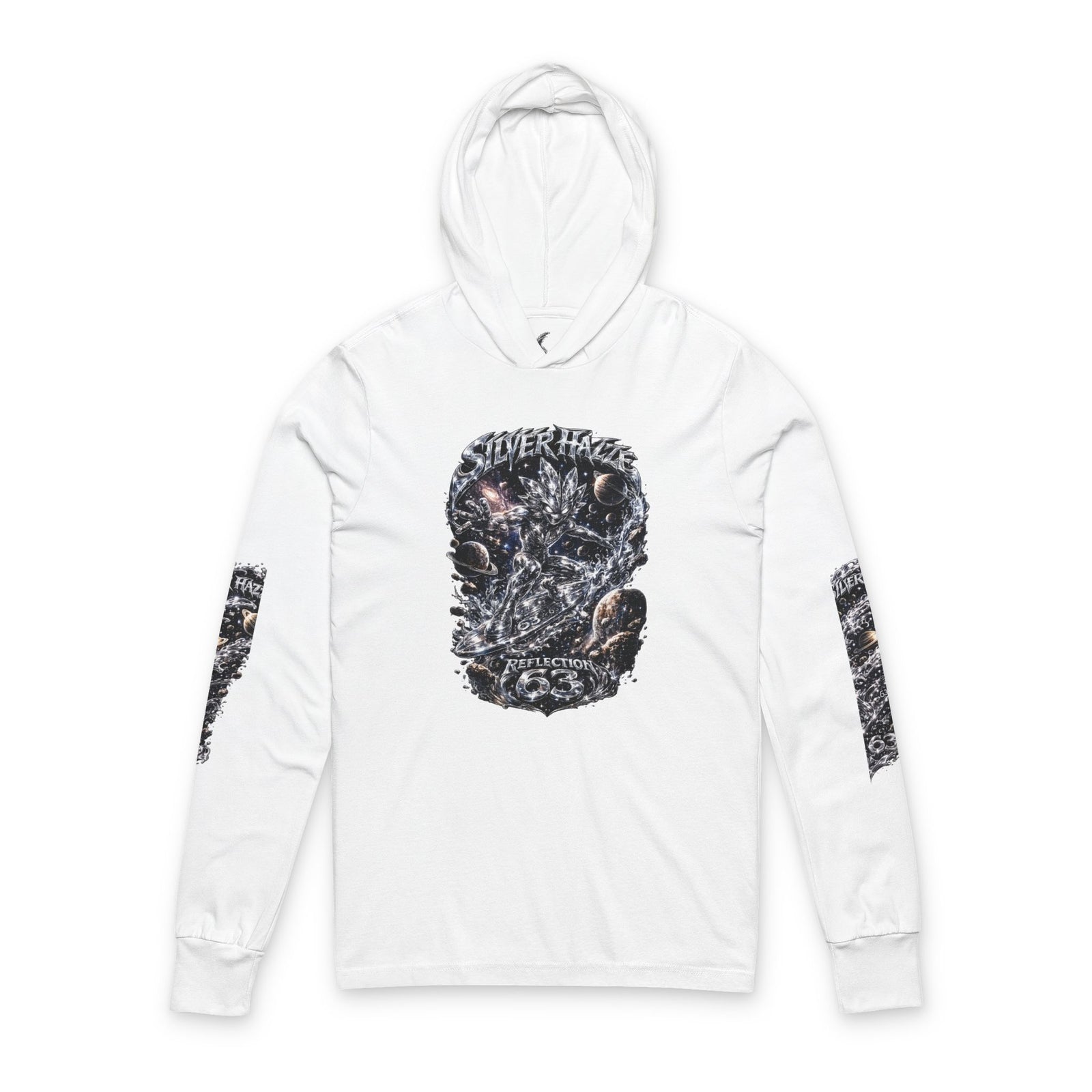 Skull Reflection Hooded Long Sleeve Tee — Gothic Graphic Hooded Shirt